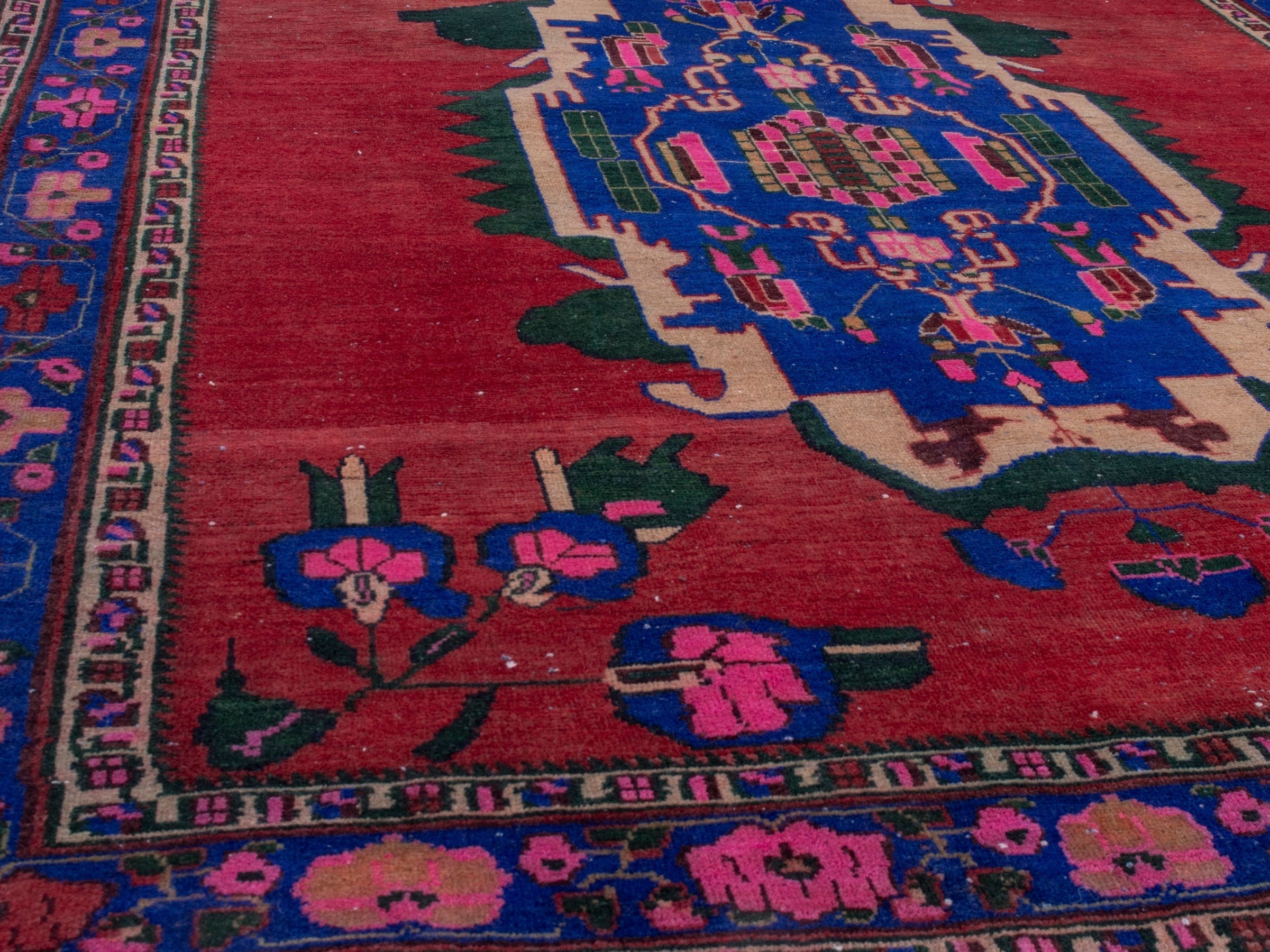 Persian Sirjan area rug in deep red and dark blue, view 7 of 19