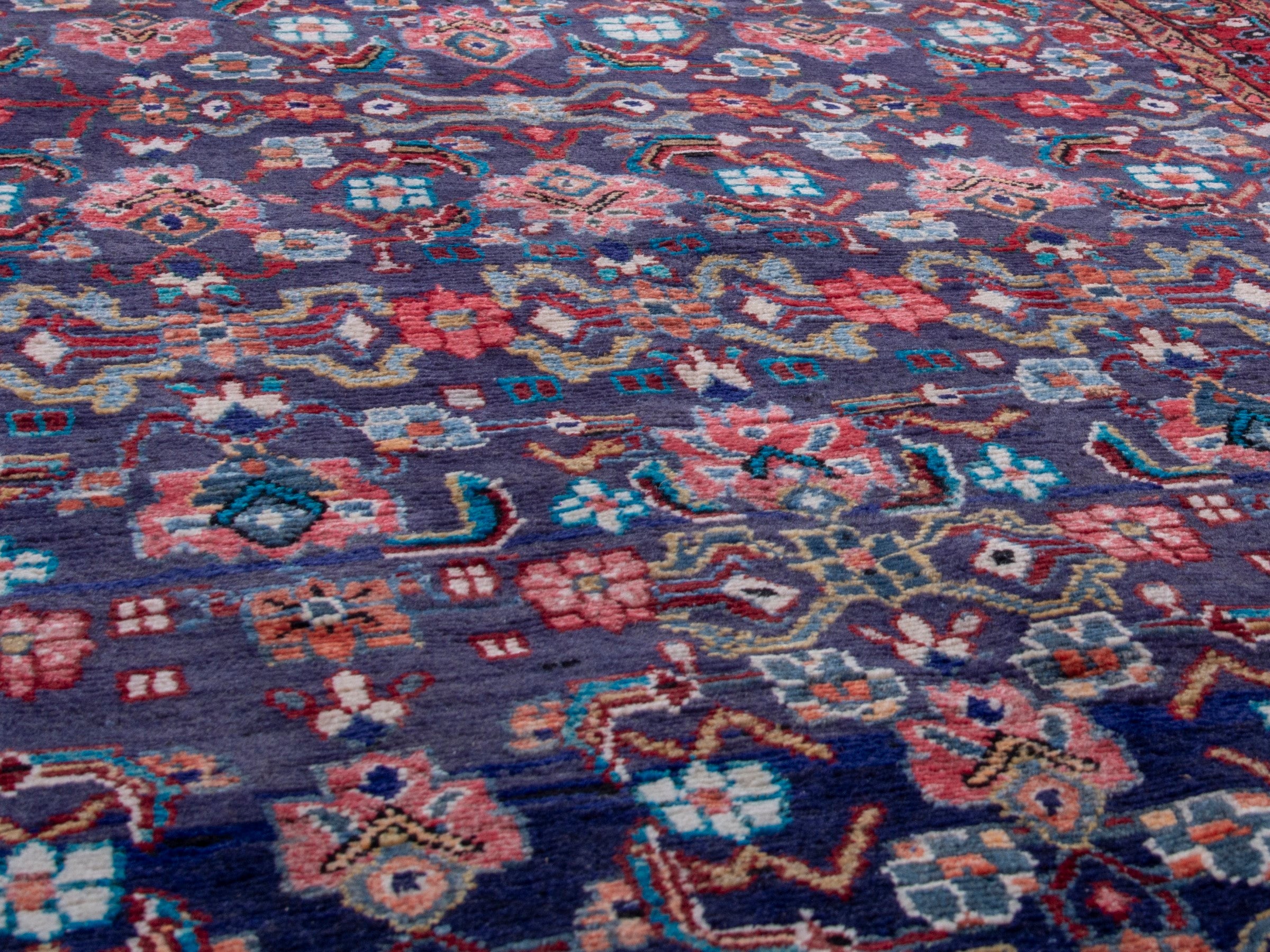Persian Mahal area rug in navy and burgundy, view 8 of 18