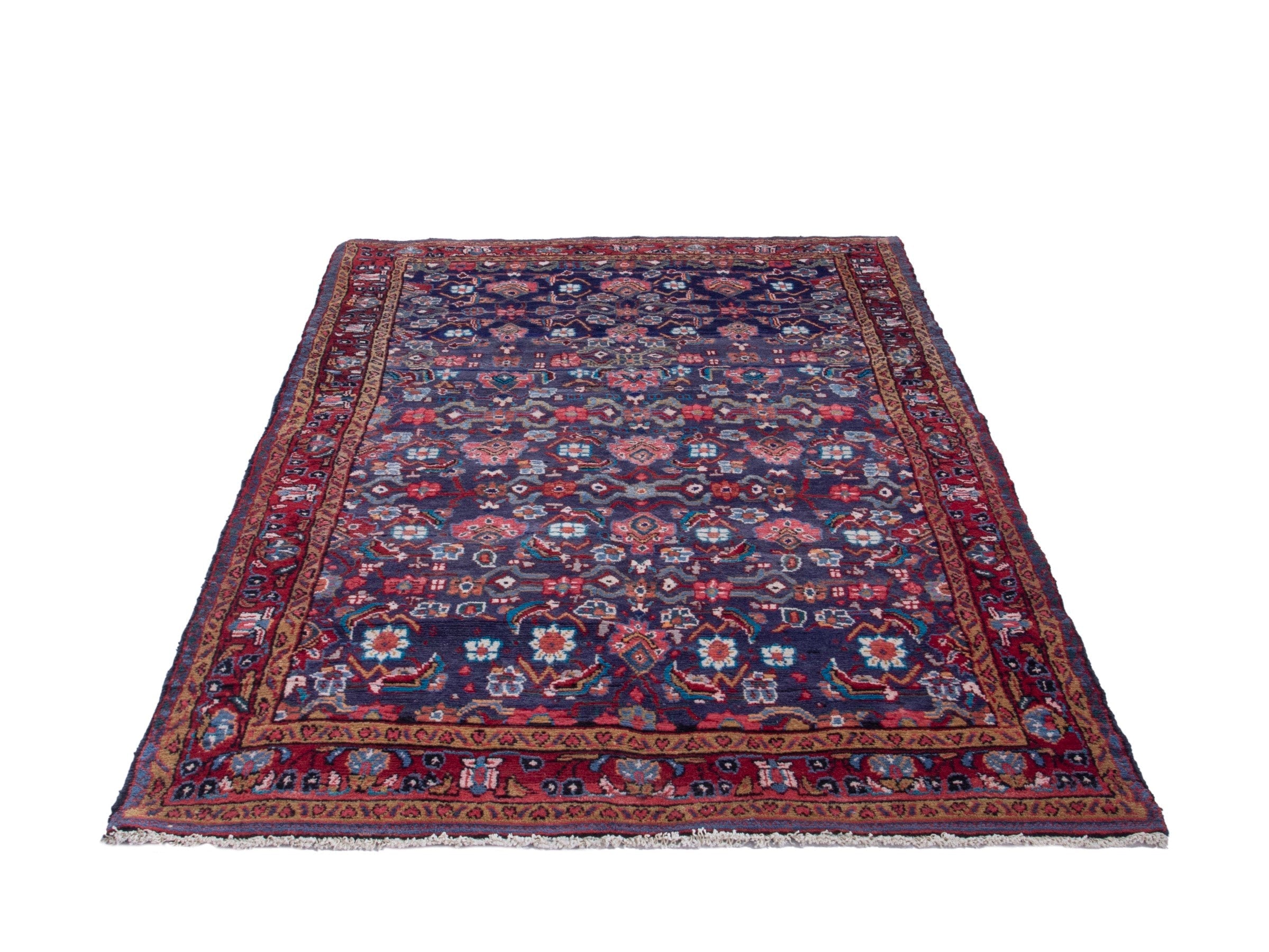 Persian Mahal area rug in navy and burgundy, view 2 of 18