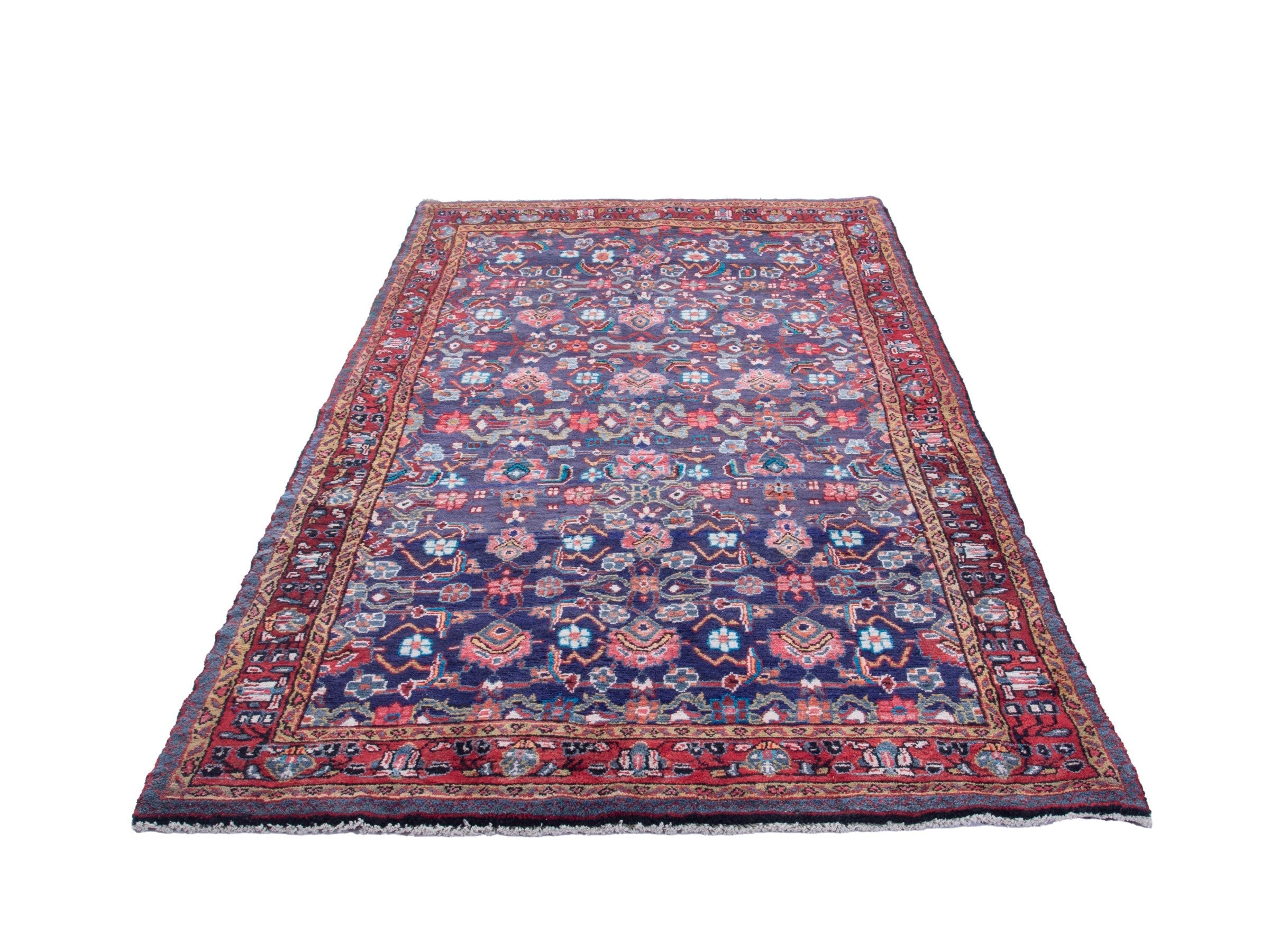 Persian Mahal area rug in navy and burgundy, view 3 of 18