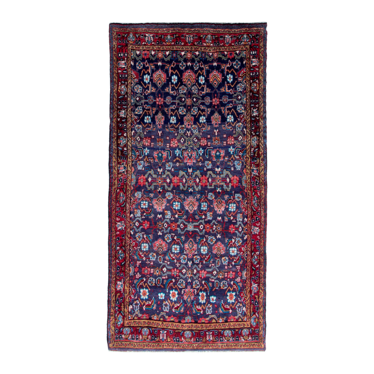 Persian Mahal area rug in navy and burgundy, 4'3" x 9'10"