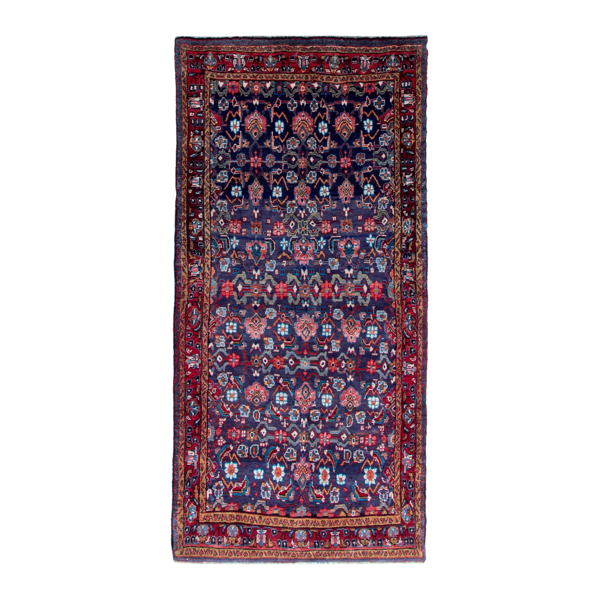 Persian Mahal runner rug in navy and burgundy, 4'3" x 9'10"