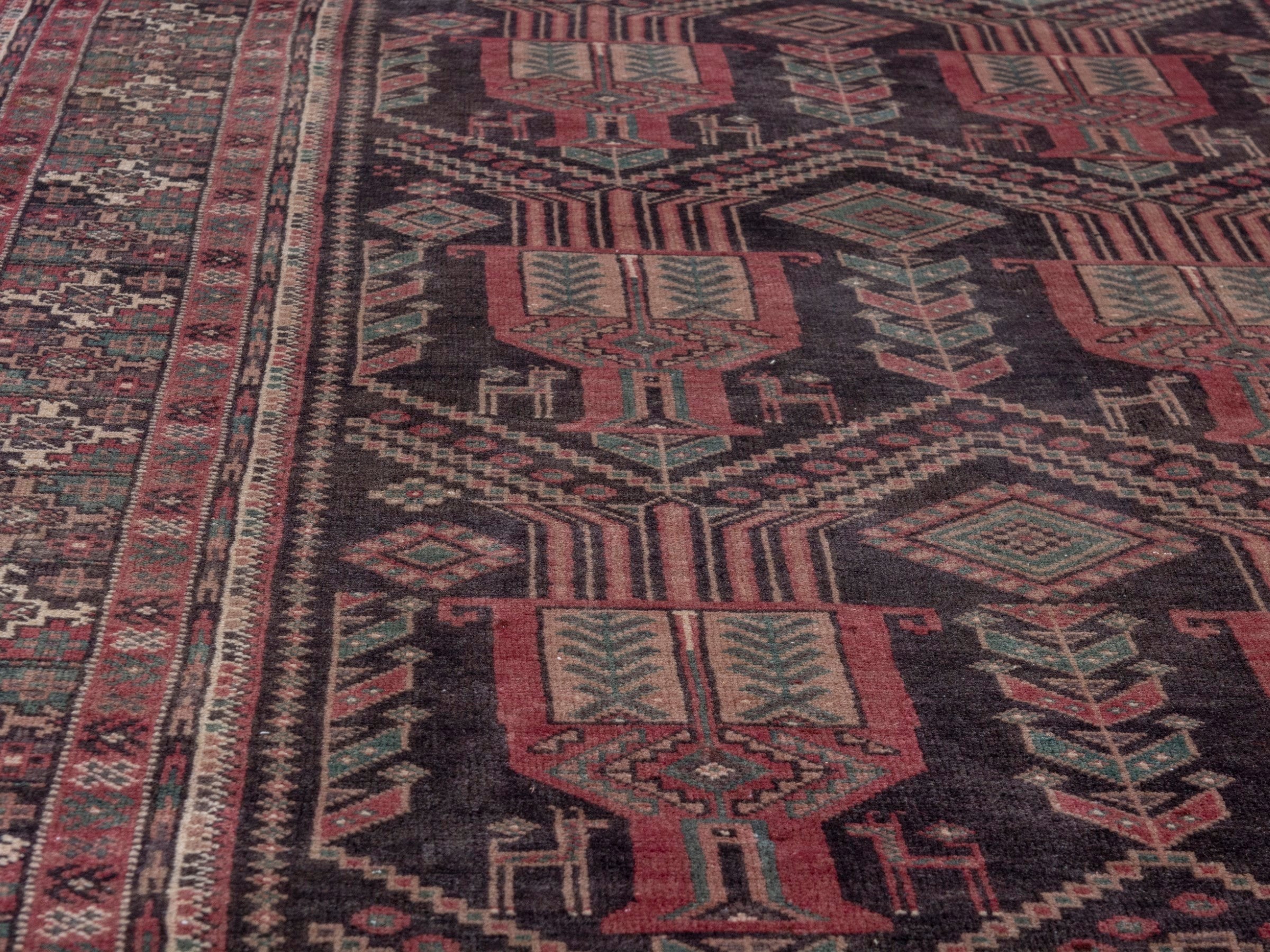 Persian Baluch area rug in burgundy and terracotta, view 8 of 18