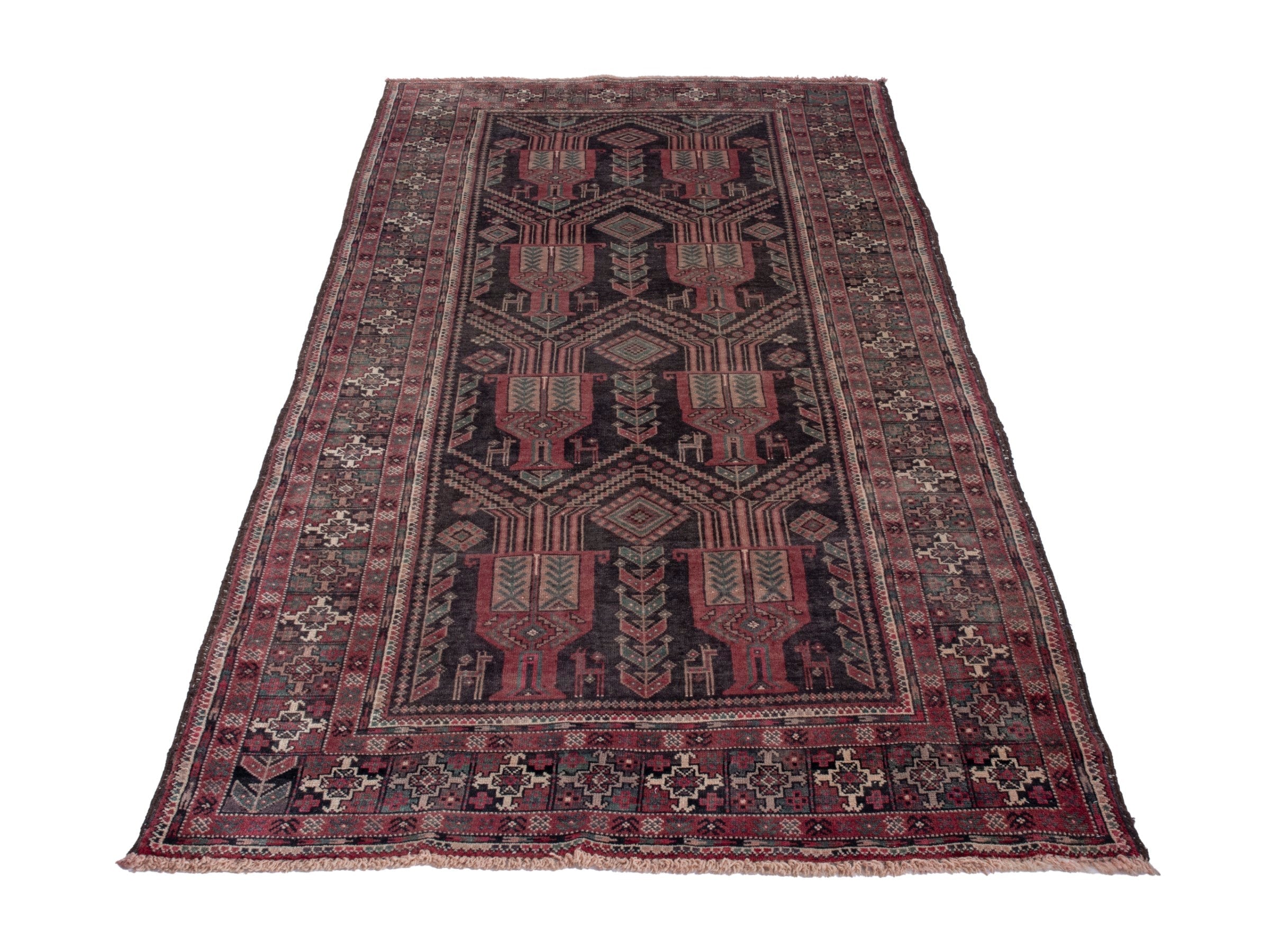 Persian Baluch area rug in burgundy and terracotta, view 2 of 18
