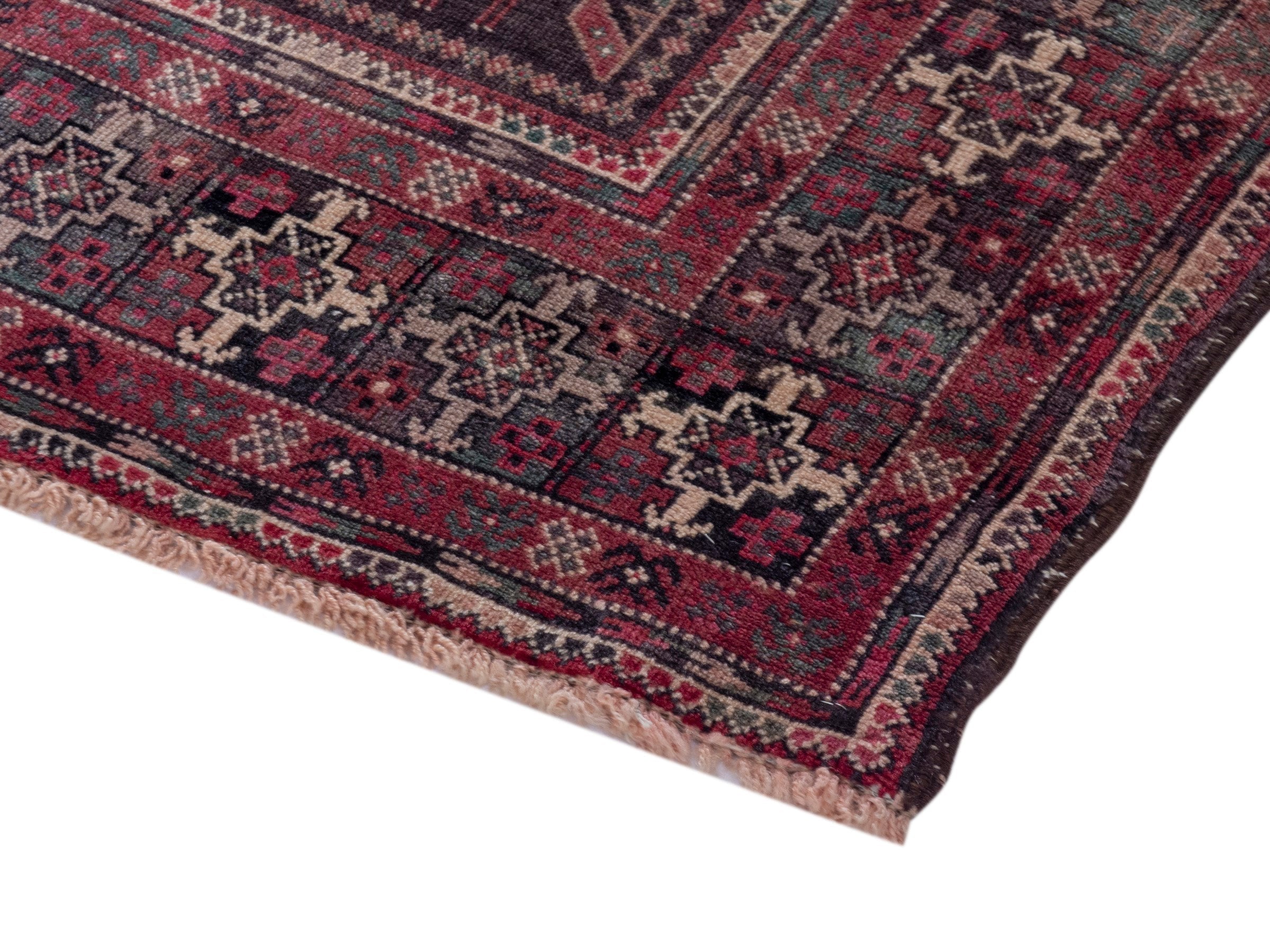 Persian Baluch area rug in burgundy and terracotta, view 5 of 18