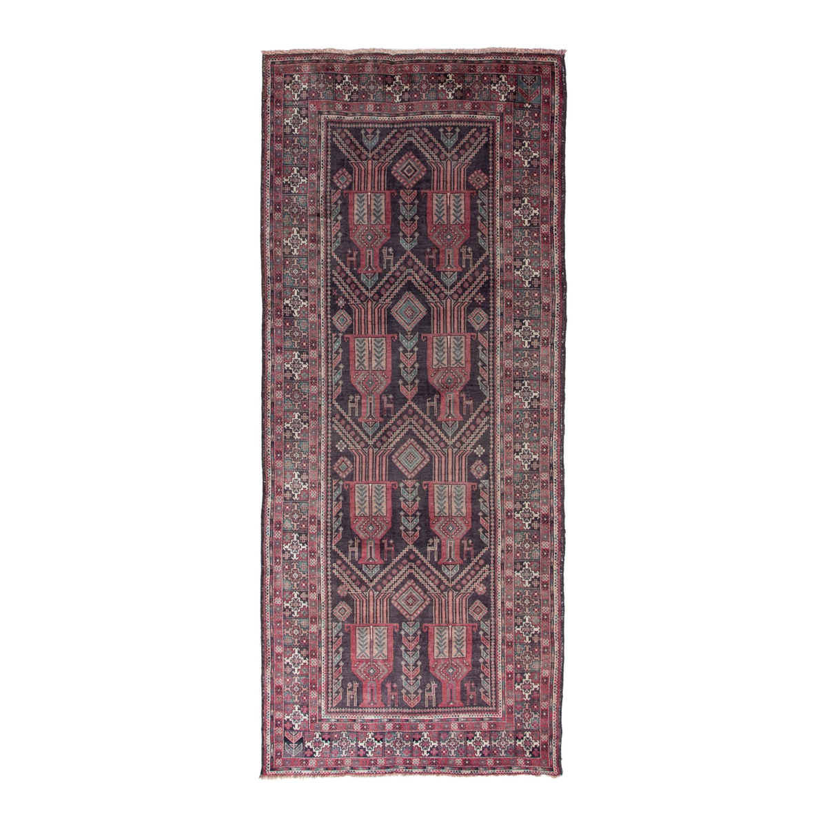 Persian Baluch runner rug in burgundy and terracotta, 4'2" x 9'9"