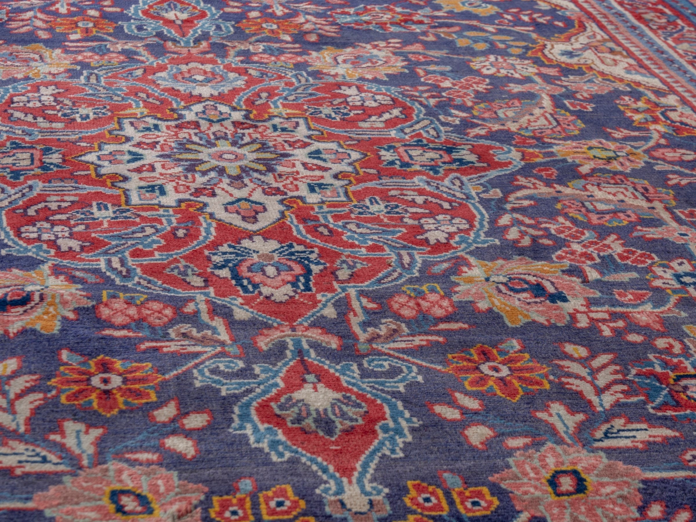 Persian Mahal area rug in navy and deep red, view 8 of 21