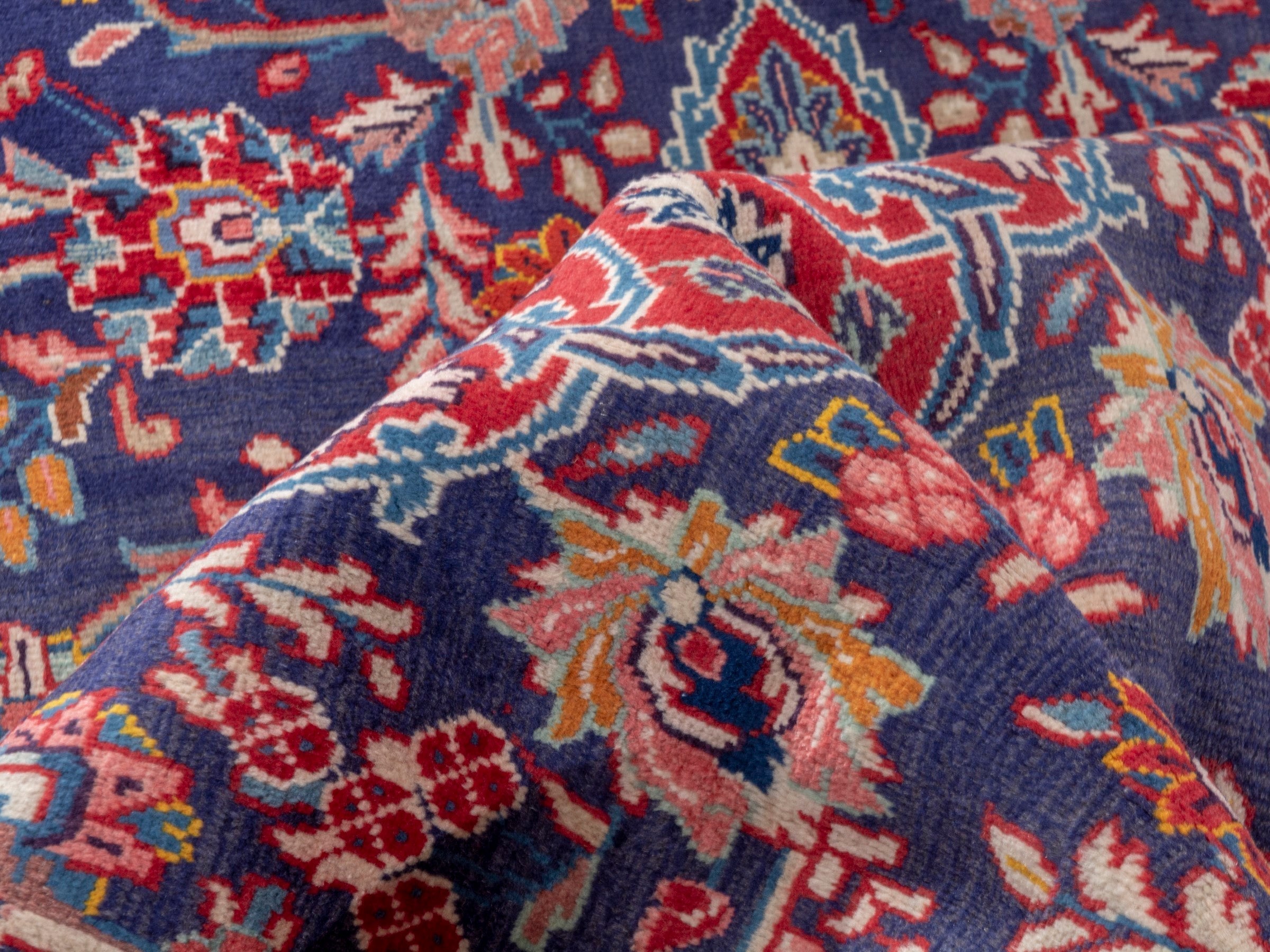 Persian Mahal area rug in navy and deep red, view 17 of 21