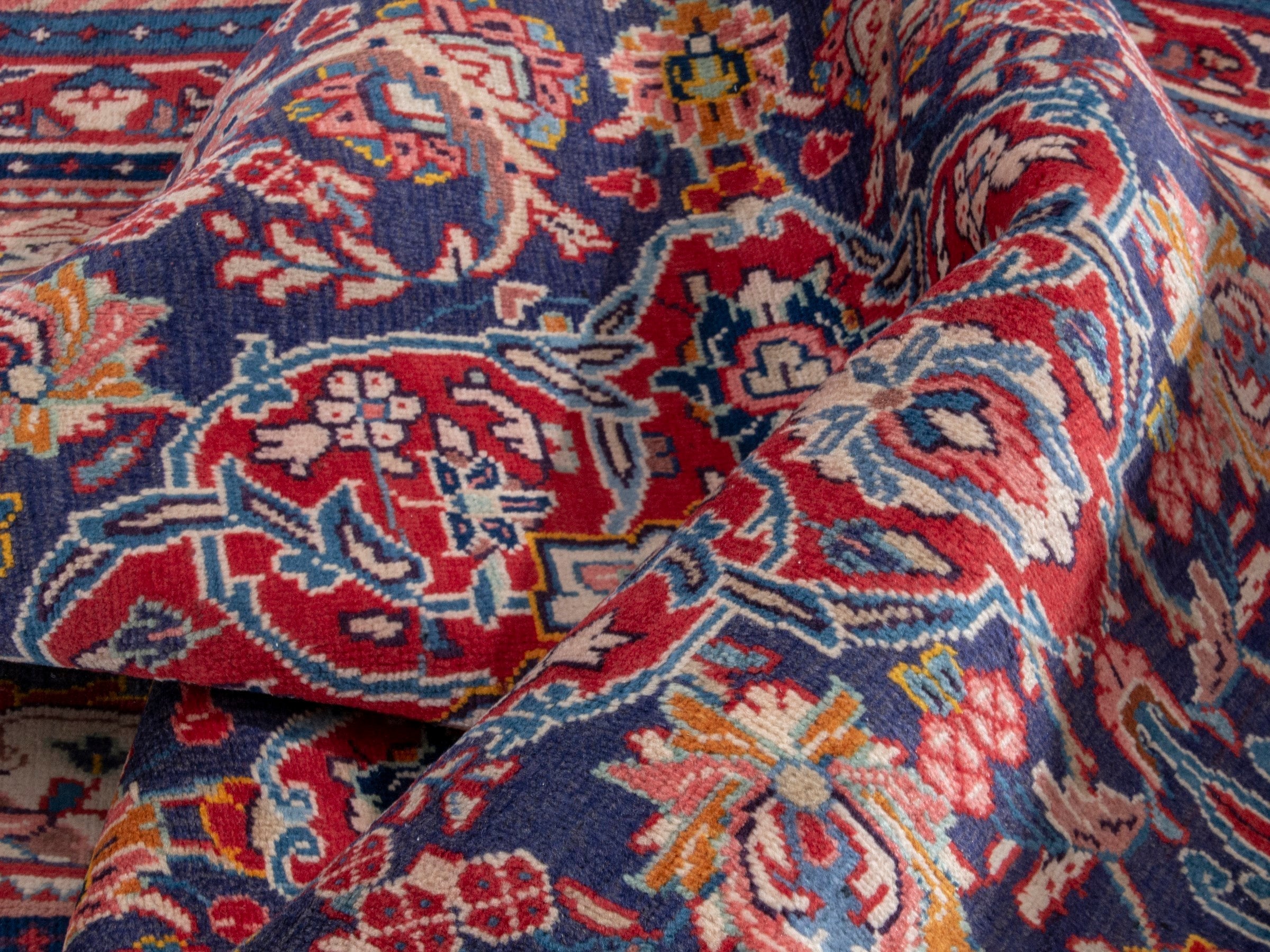 Persian Mahal area rug in navy and deep red, view 19 of 21