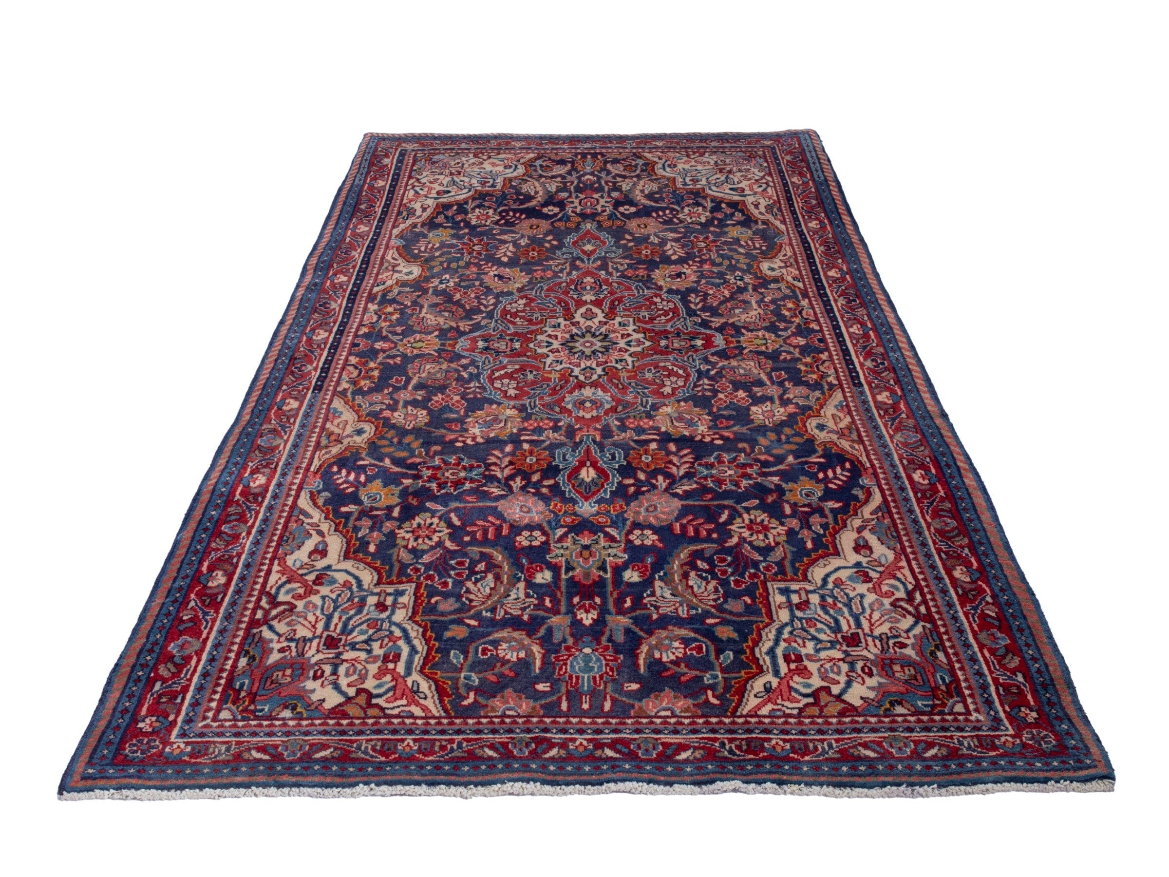 Persian Mahal area rug in navy and deep red, view 2 of 21