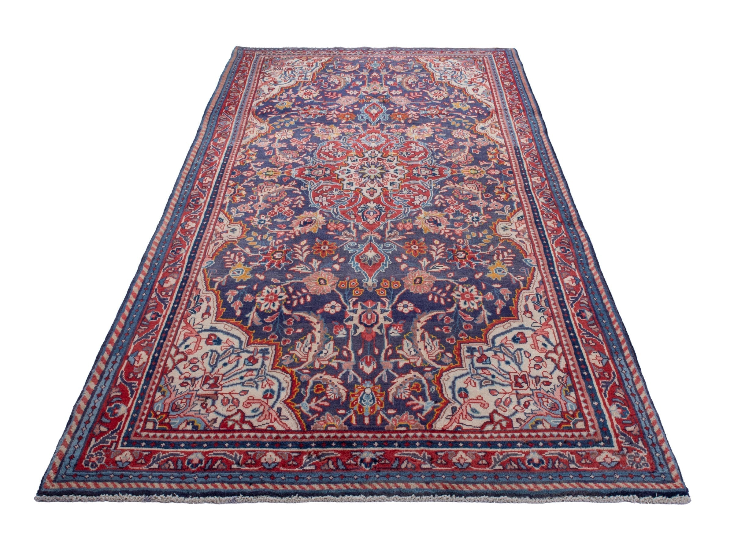 Persian Mahal area rug in navy and deep red, view 3 of 21