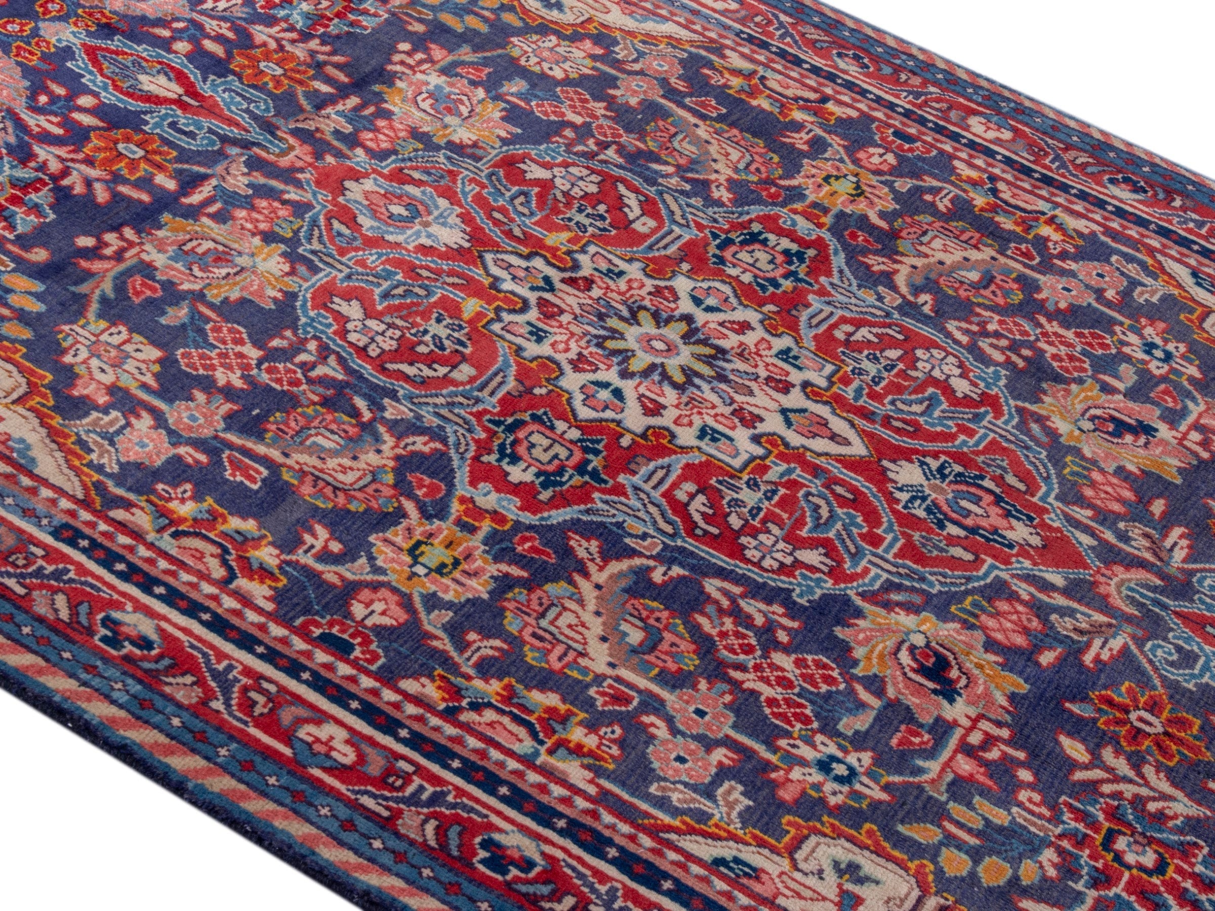 Persian Mahal area rug in navy and deep red, view 4 of 21