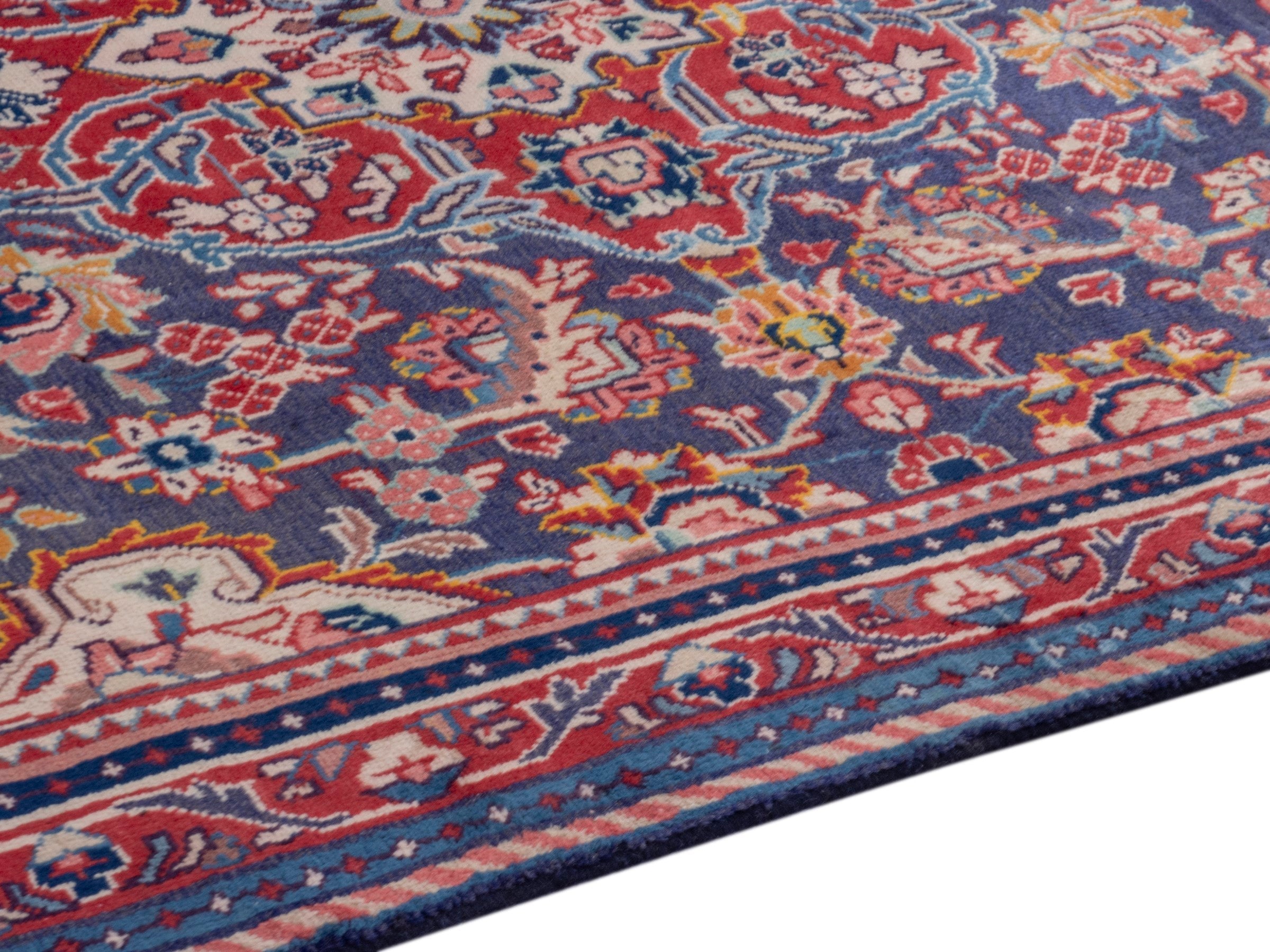 Persian Mahal area rug in navy and deep red, view 6 of 21