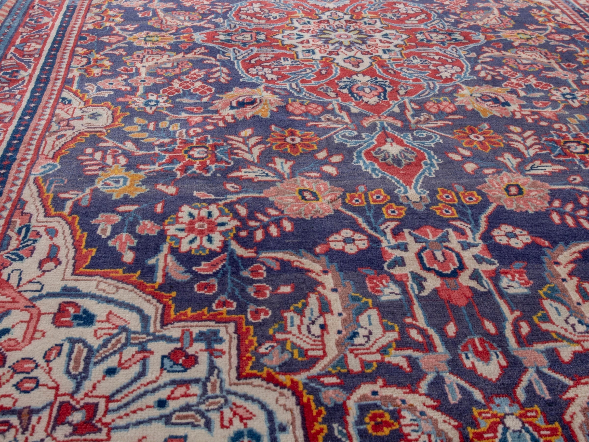 Persian Mahal area rug in navy and deep red, view 7 of 21