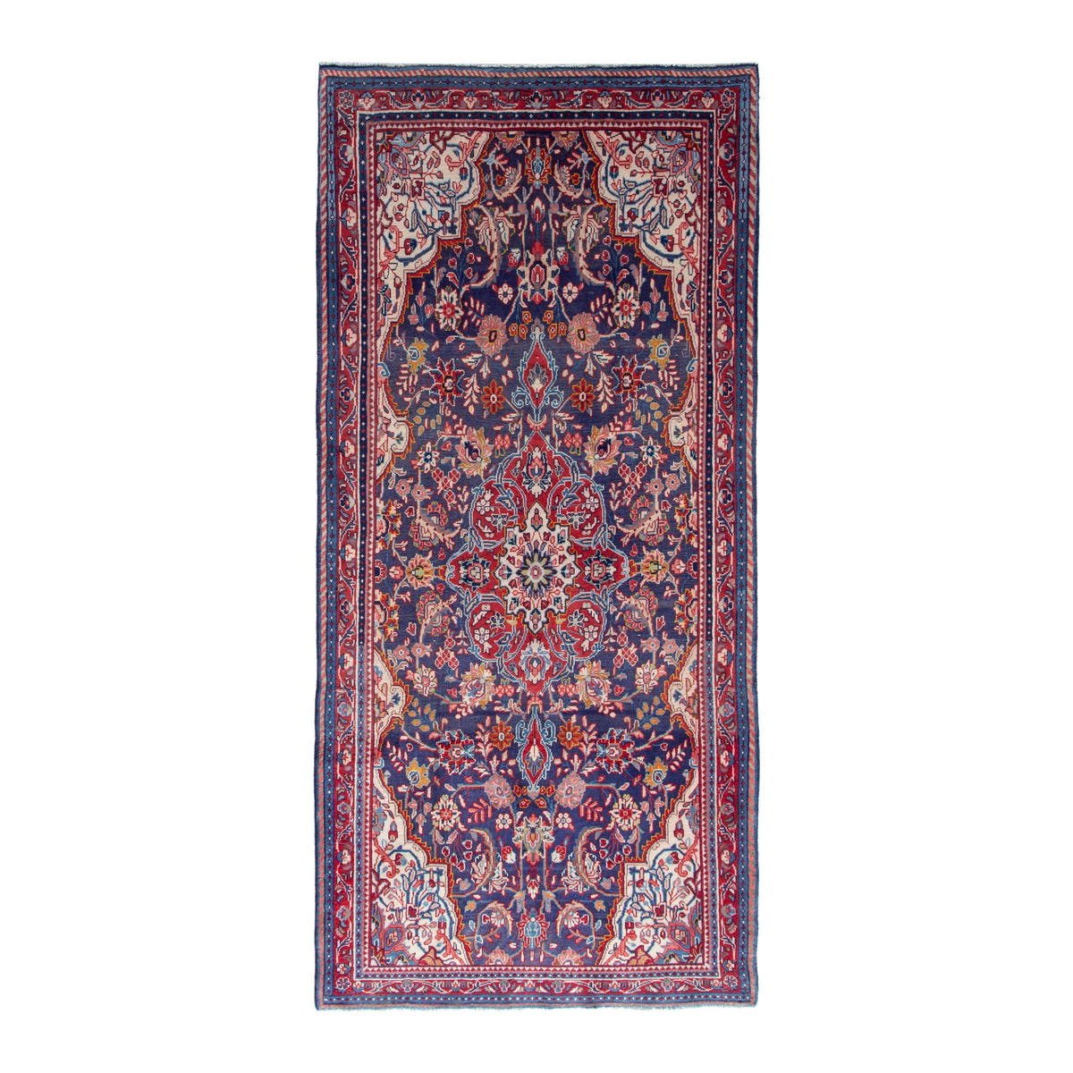 Persian Mahal area rug in navy and deep red, 4'10" x 10'5"
