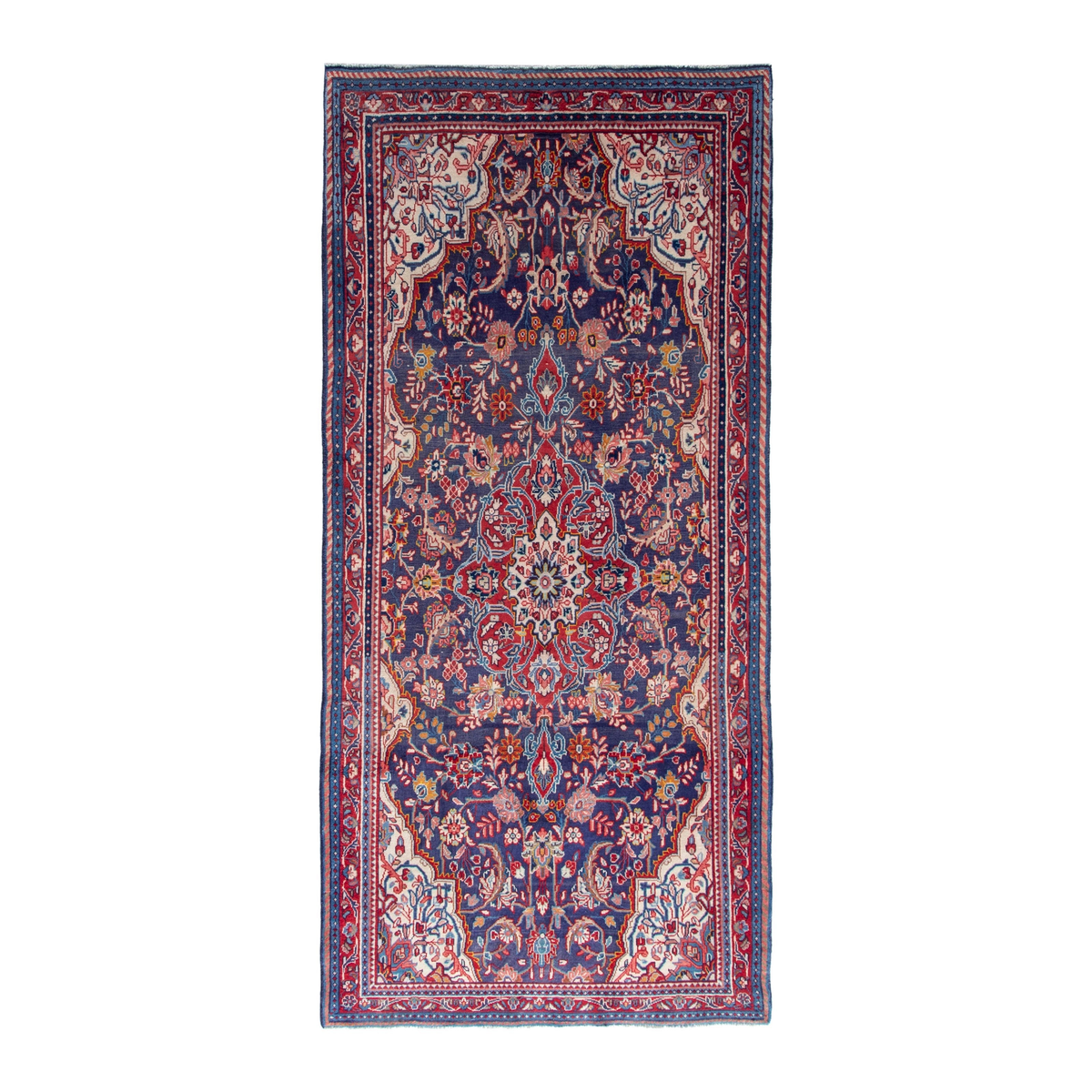 Persian Mahal area rug in navy and deep red, 4'10" x 10'5"