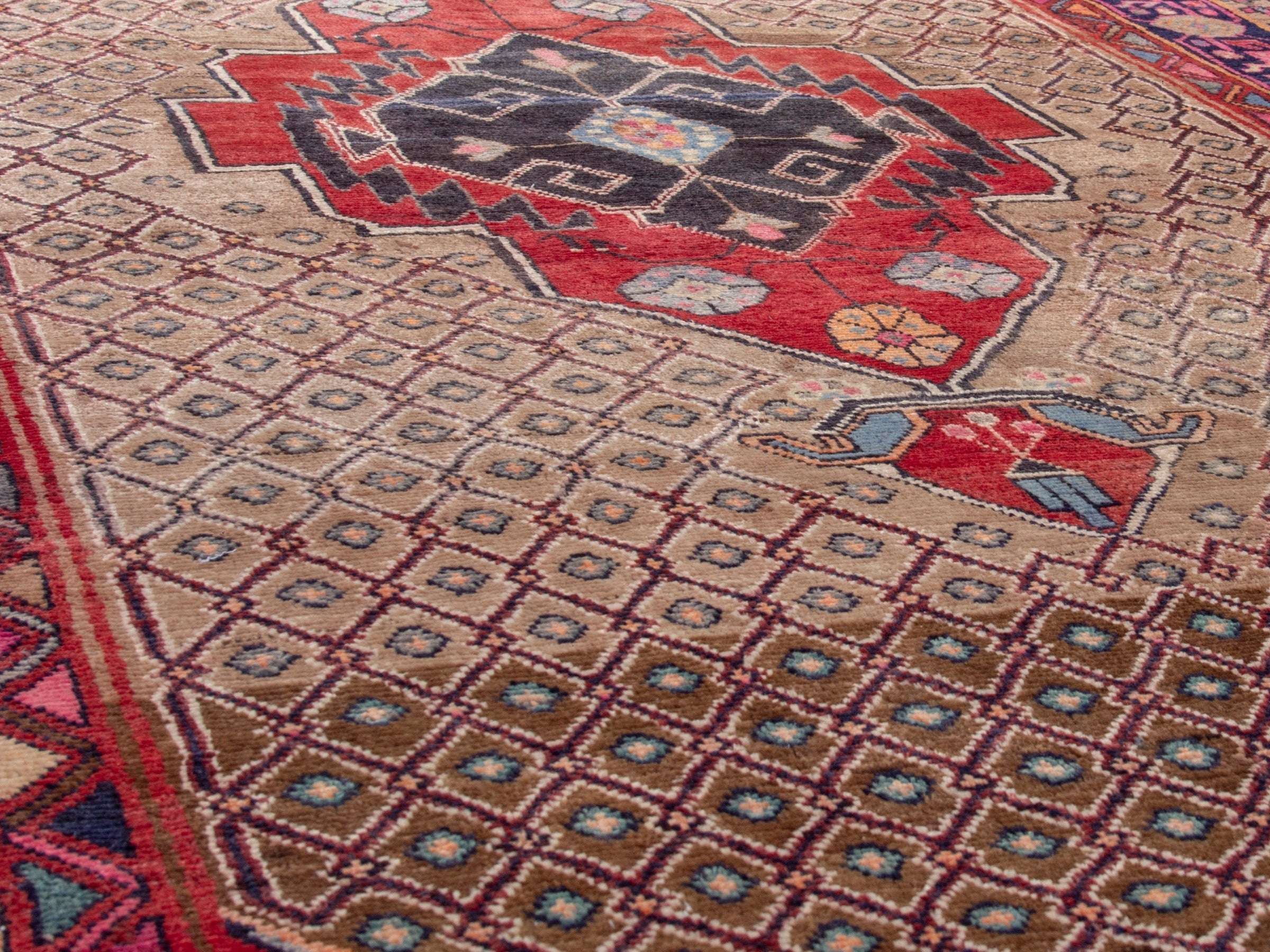 Persian Songhor area rug in beige and deep red, view 8 of 18