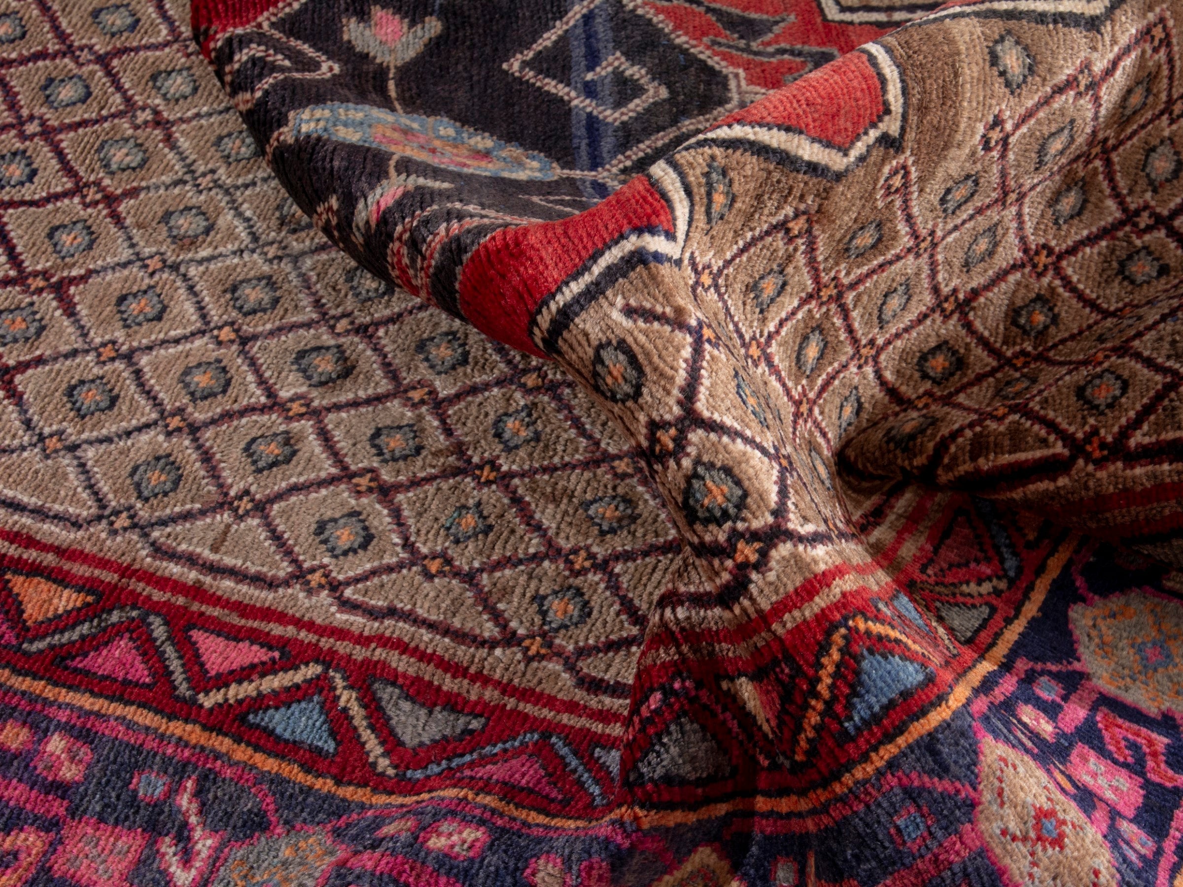Persian Songhor area rug in beige and deep red, view 15 of 18