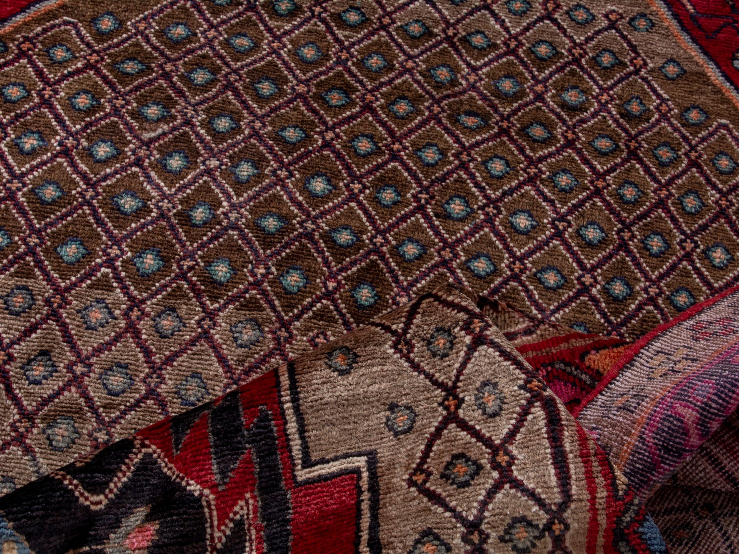 Persian Songhor area rug in beige and deep red, view 17 of 18