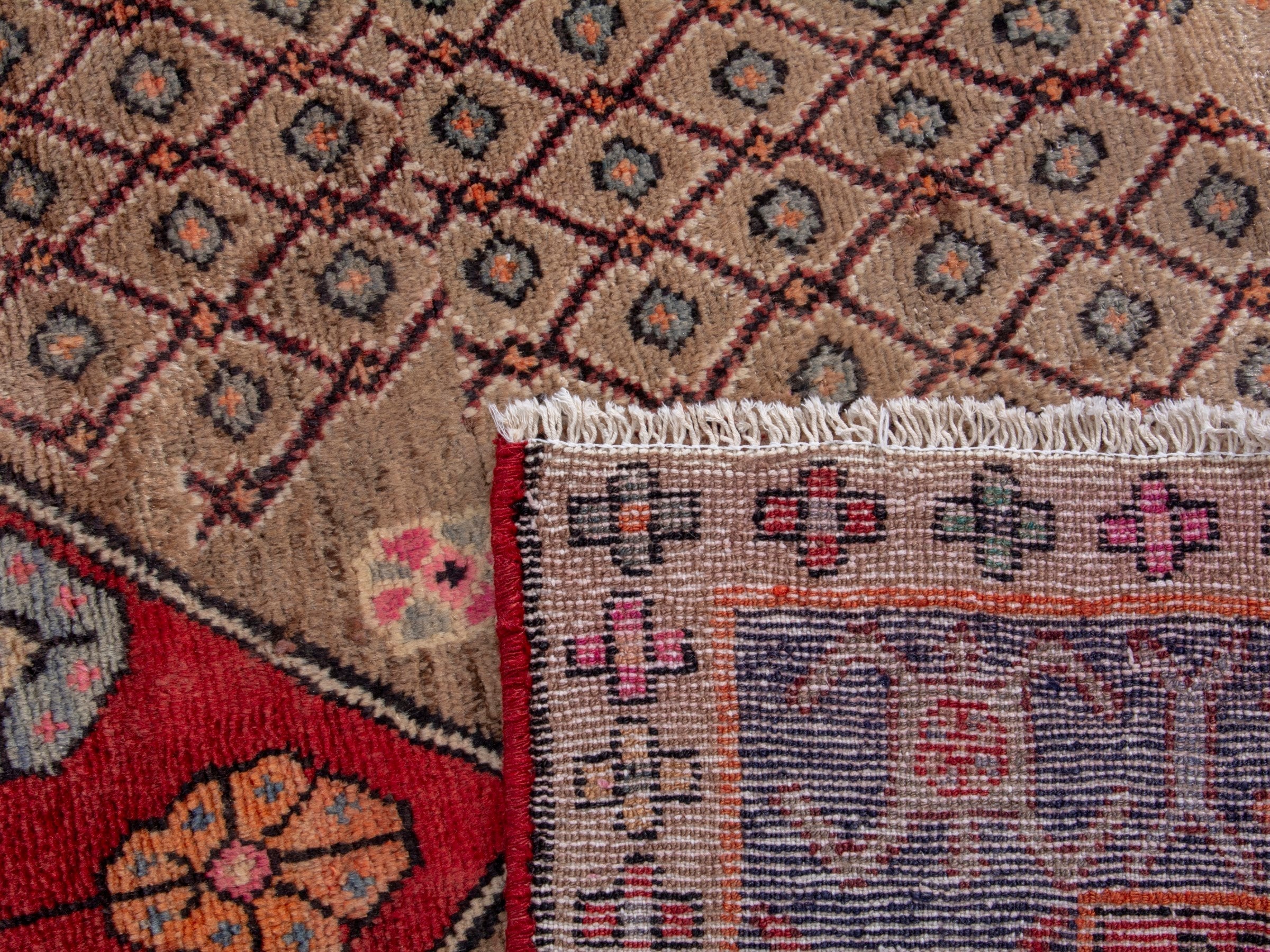 Persian Songhor area rug in beige and deep red, view 18 of 18
