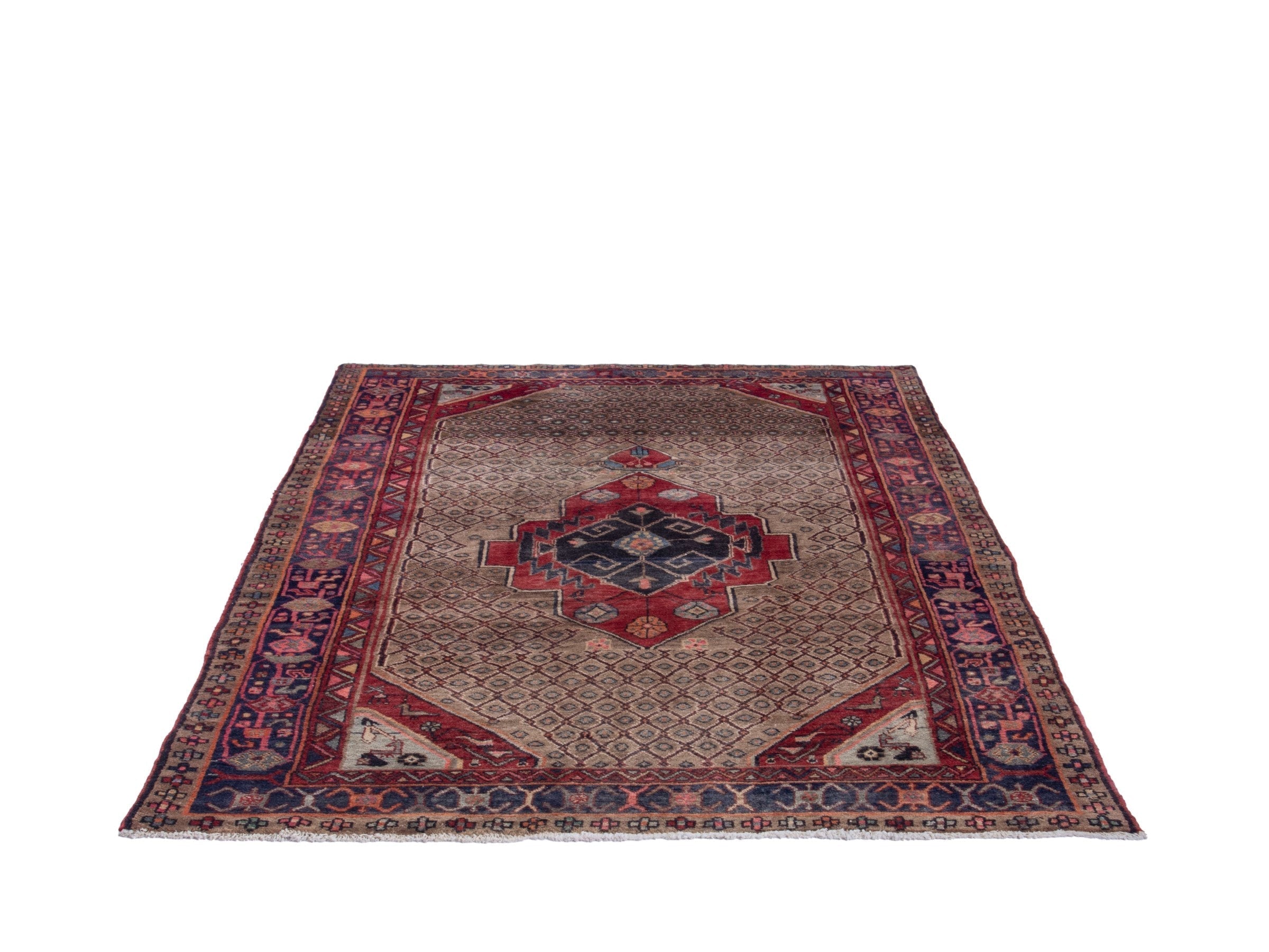 Persian Songhor area rug in beige and deep red, view 2 of 18