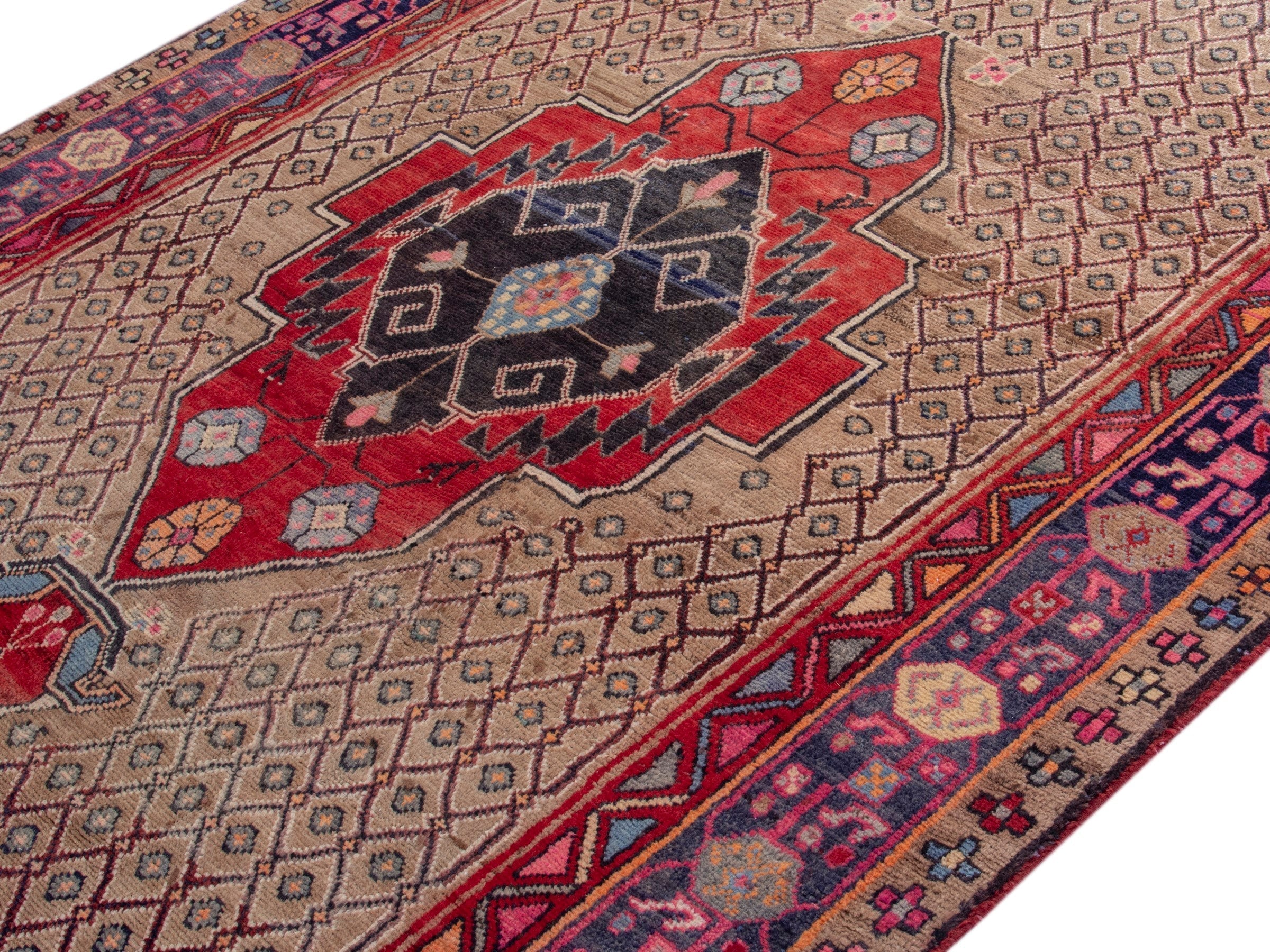 Persian Songhor area rug in beige and deep red, view 4 of 18