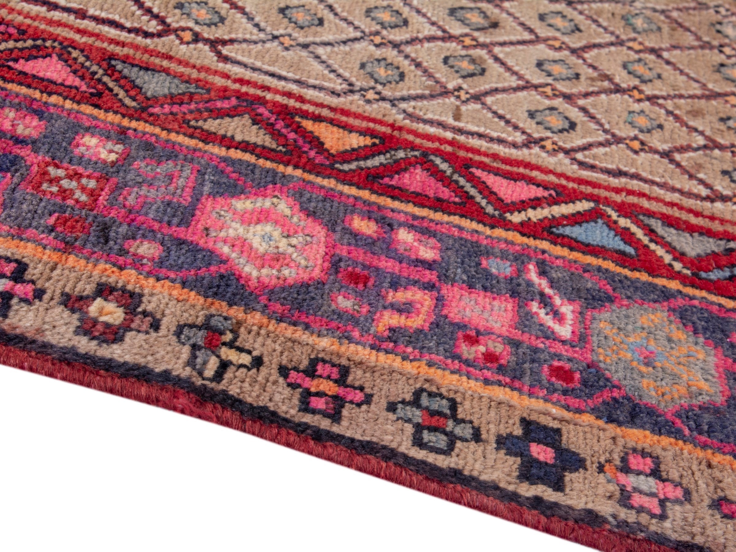 Persian Songhor area rug in beige and deep red, view 6 of 18