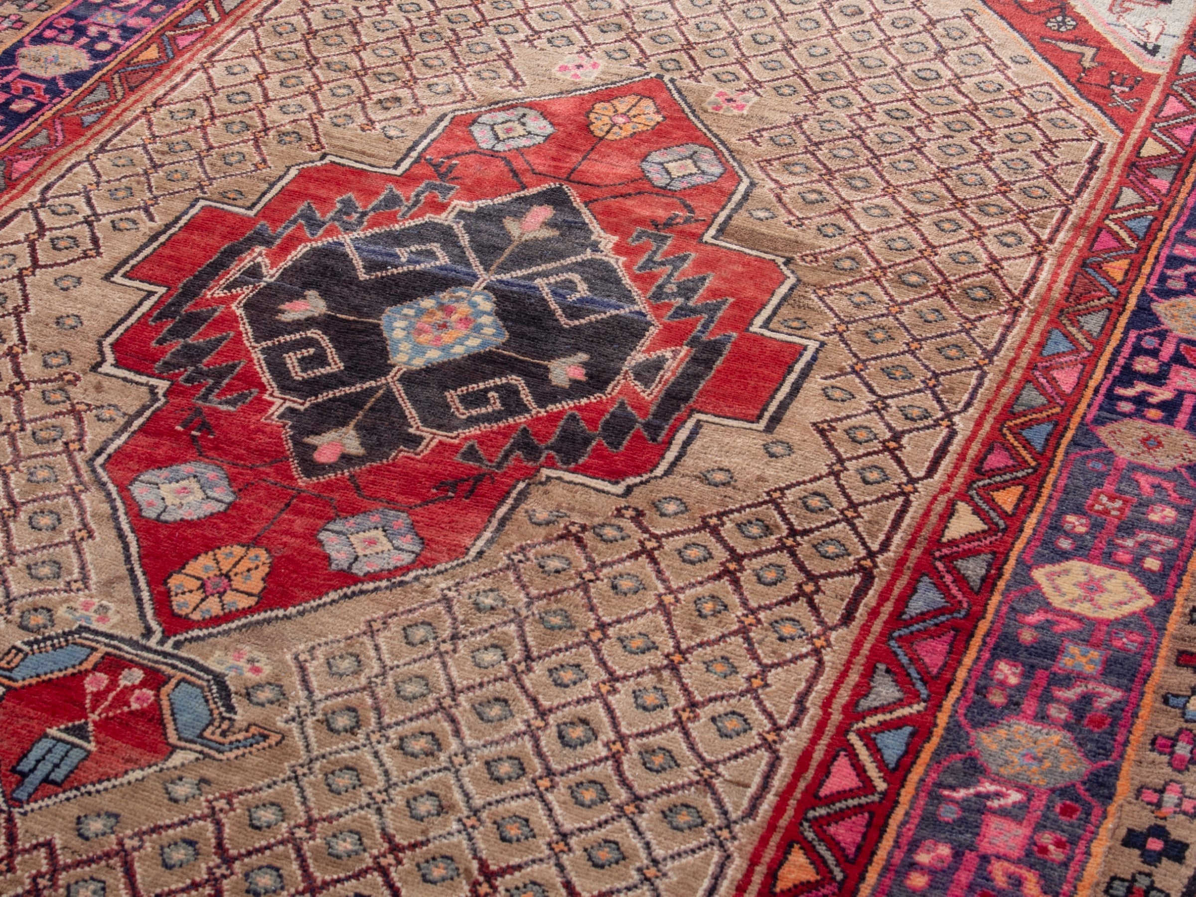 Persian Songhor area rug in beige and deep red, view 7 of 18