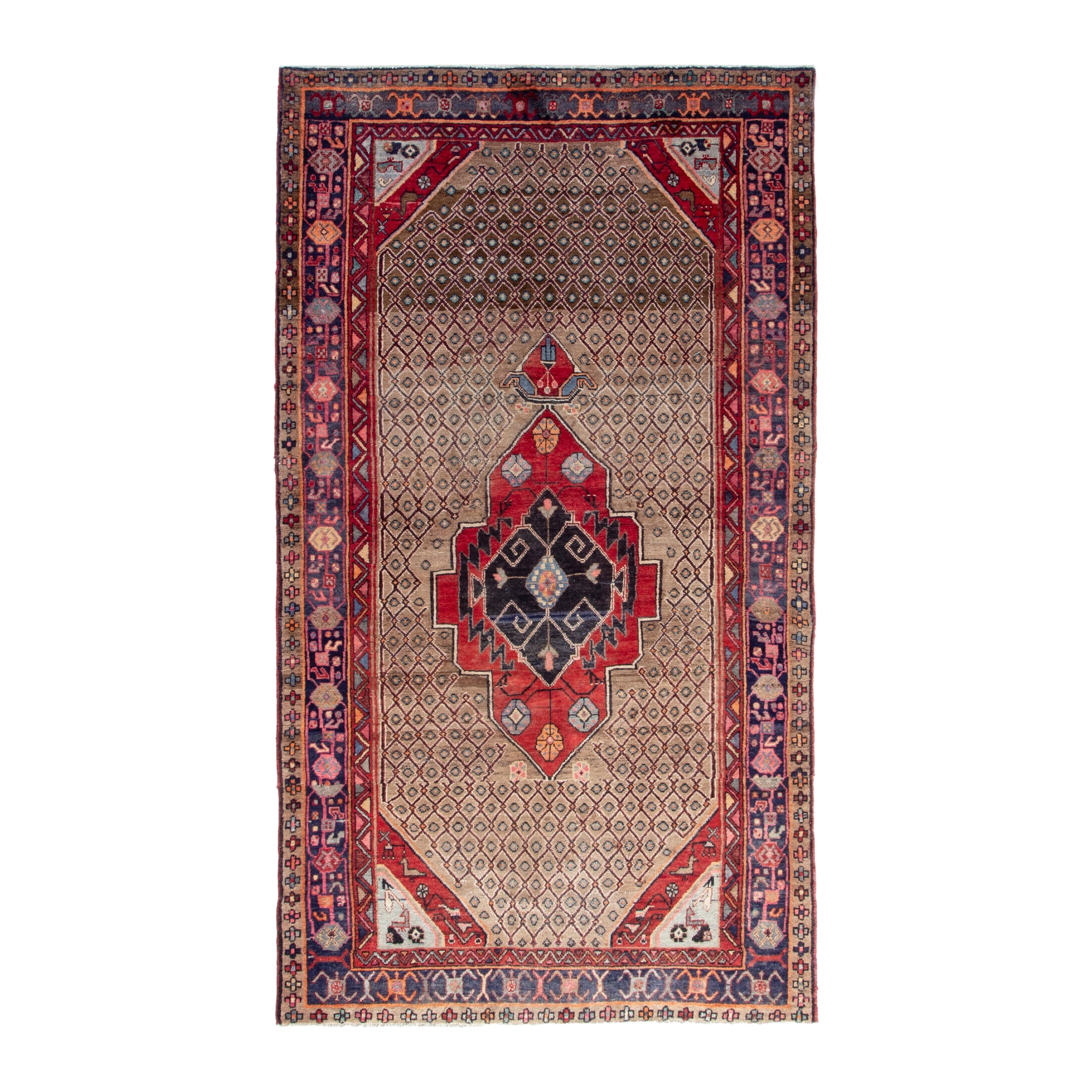 Persian Songhor area rug in beige and deep red, 4'11" x 9'2"