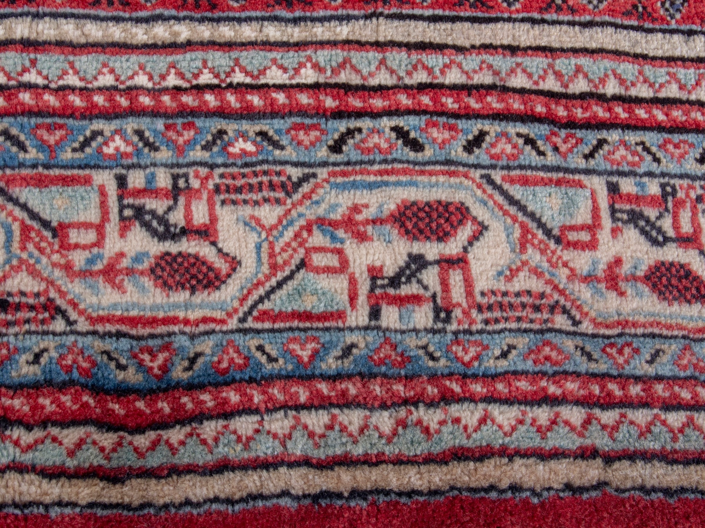 Persian Botteh area rug in deep red and cream, view 11 of 17
