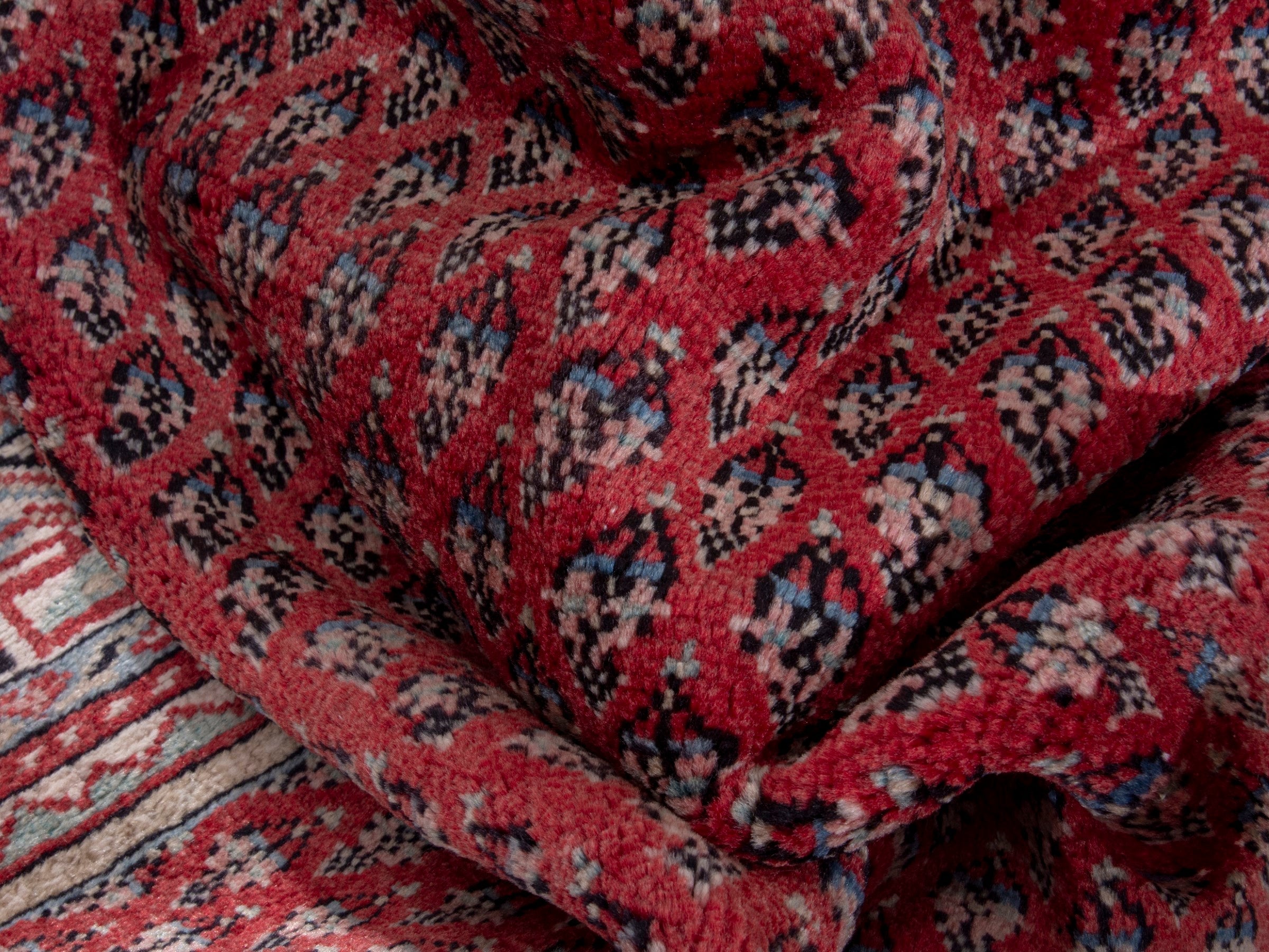 Persian Botteh area rug in deep red and cream, view 16 of 17