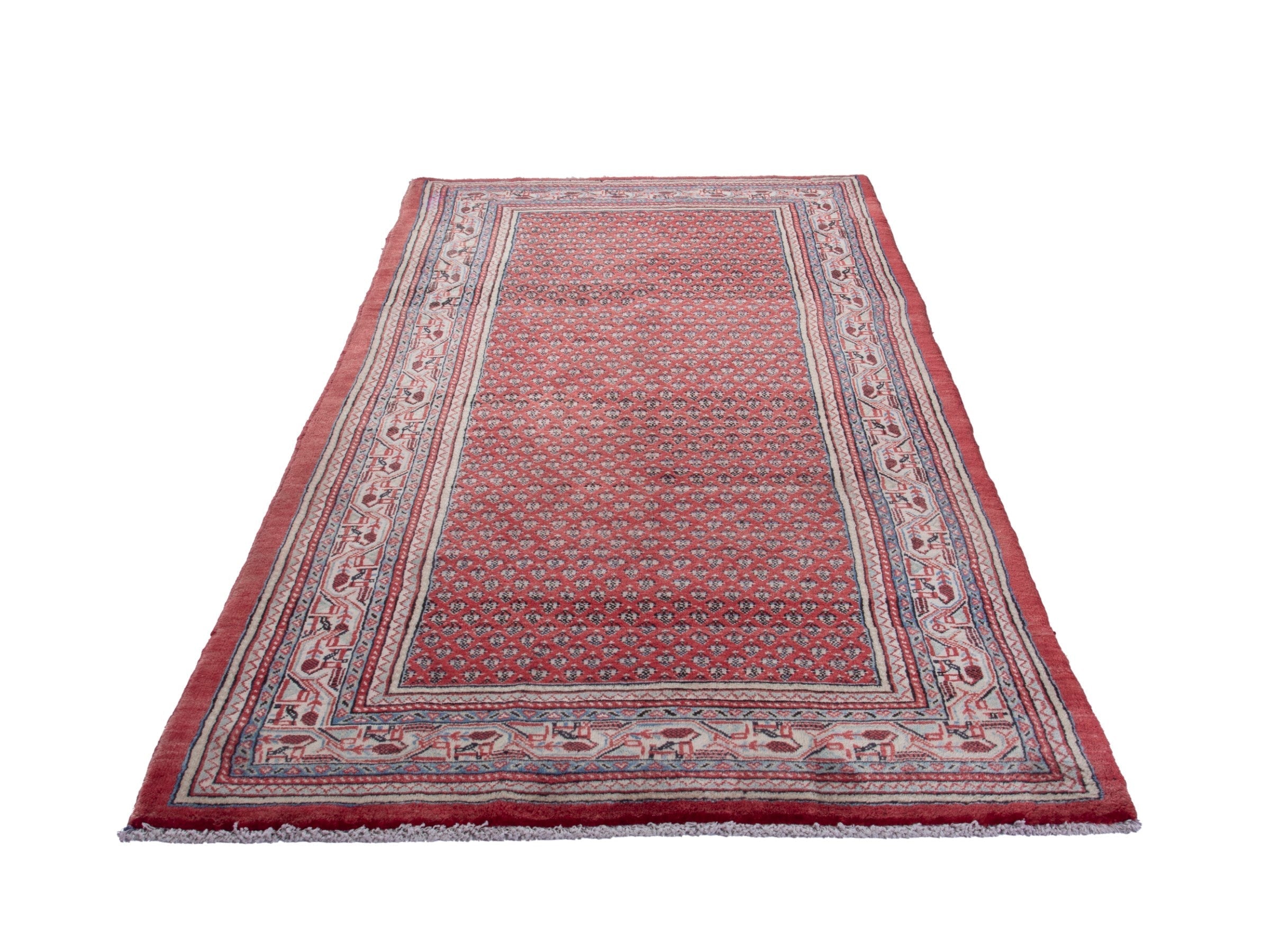 Persian Botteh area rug in deep red and cream, view 3 of 17