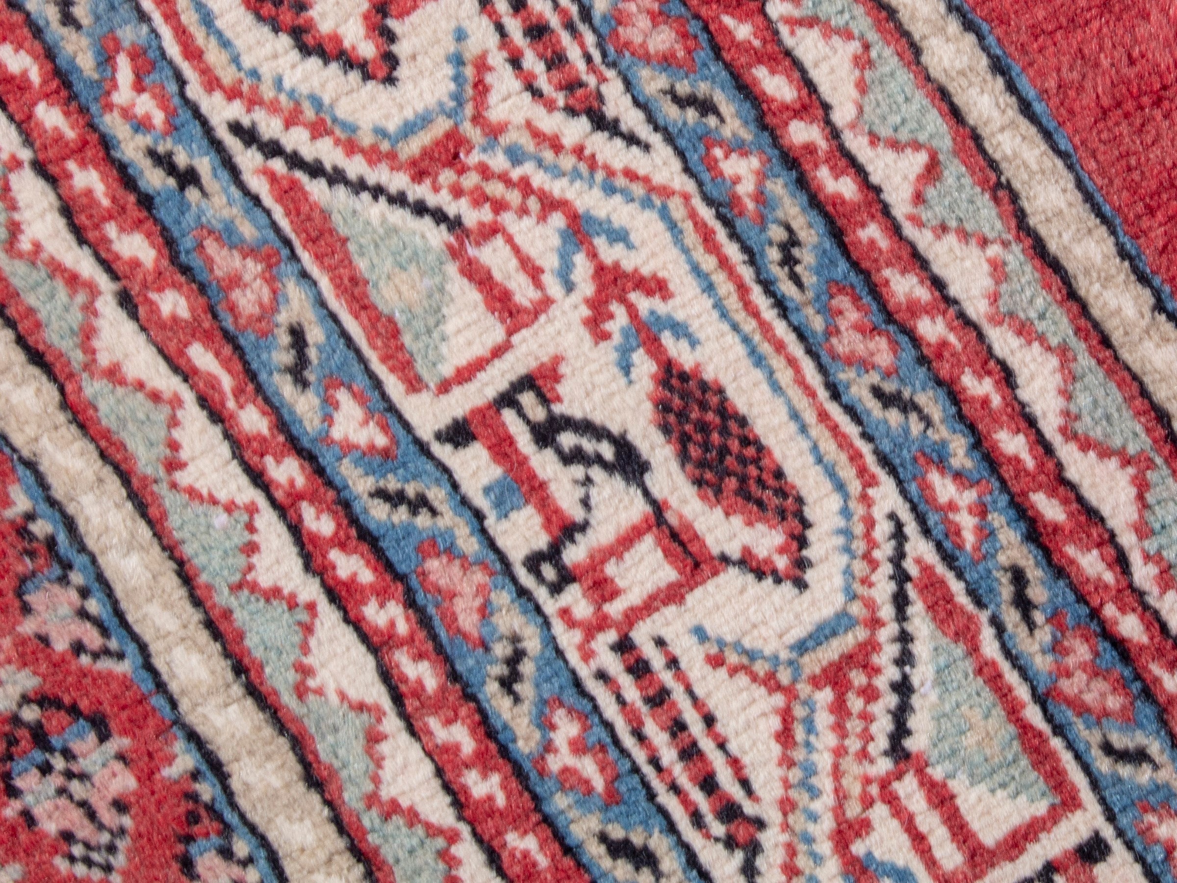 Persian Botteh area rug in deep red and cream, view 9 of 17