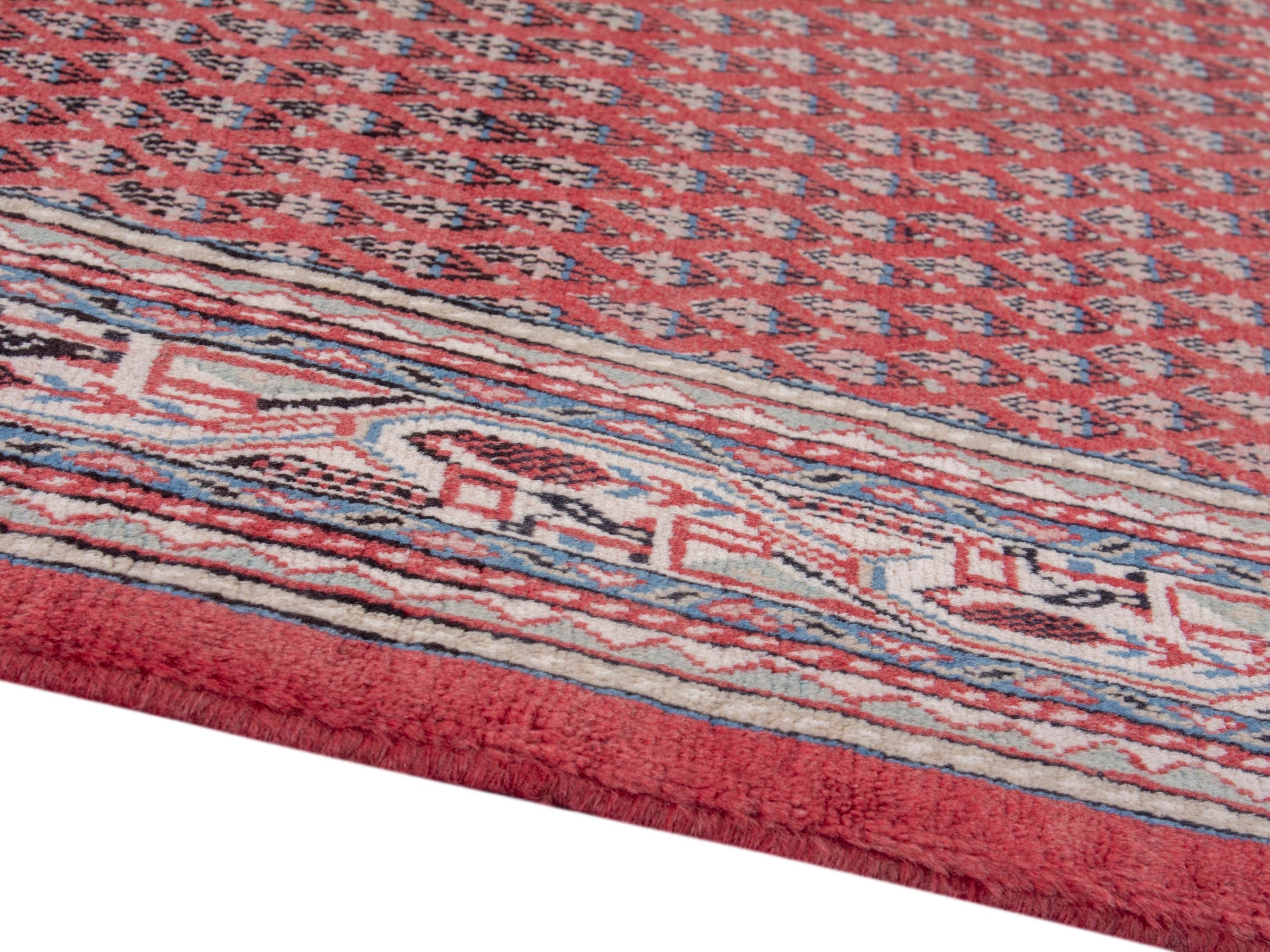 Persian Botteh area rug in deep red and cream, view 6 of 17