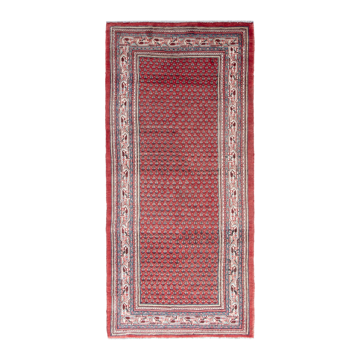 Persian Botteh runner rug in deep red and cream, 4'5" x 9'7"