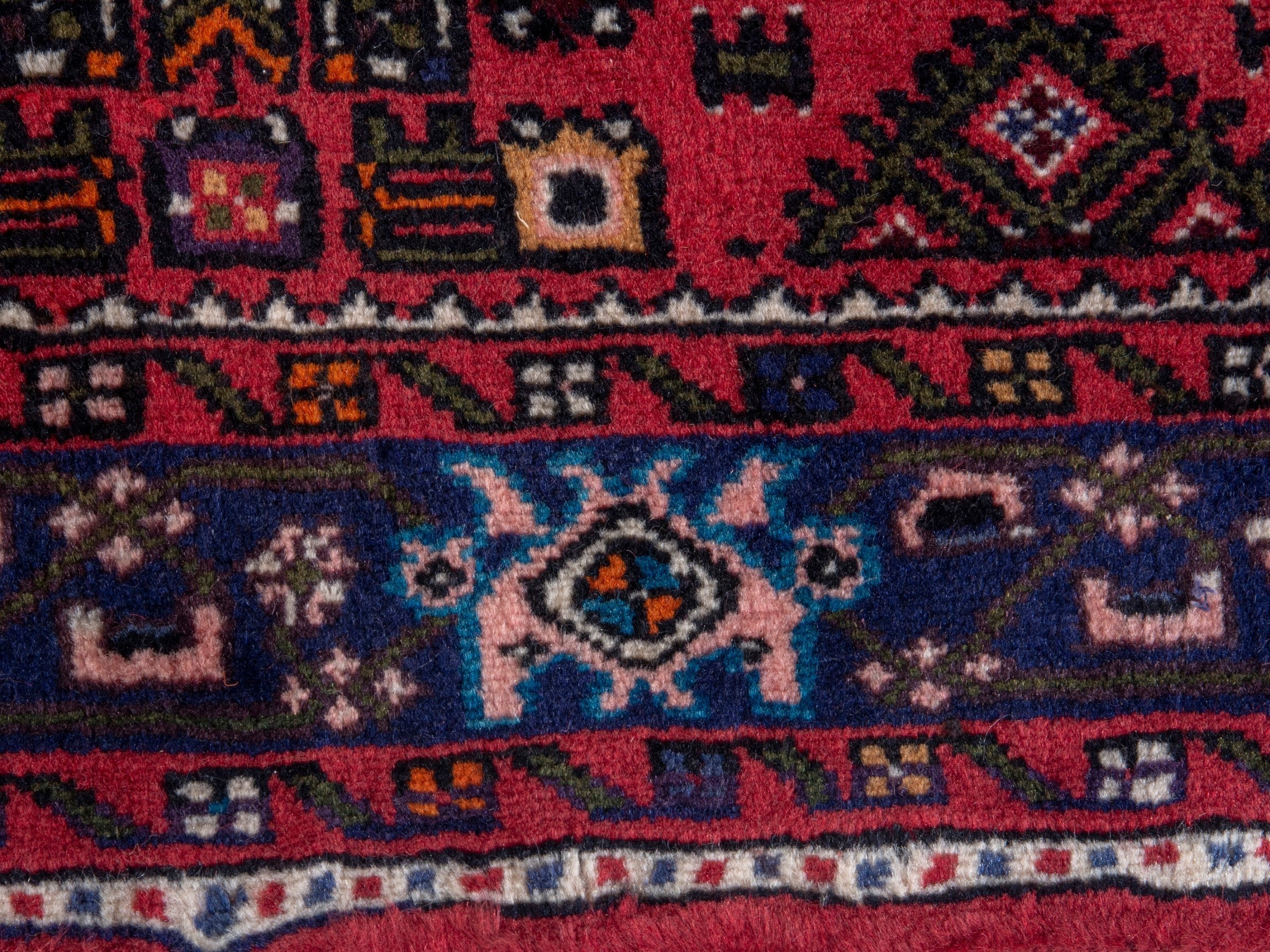 Persian Hamedan area rug in deep red and navy, view 11 of 20