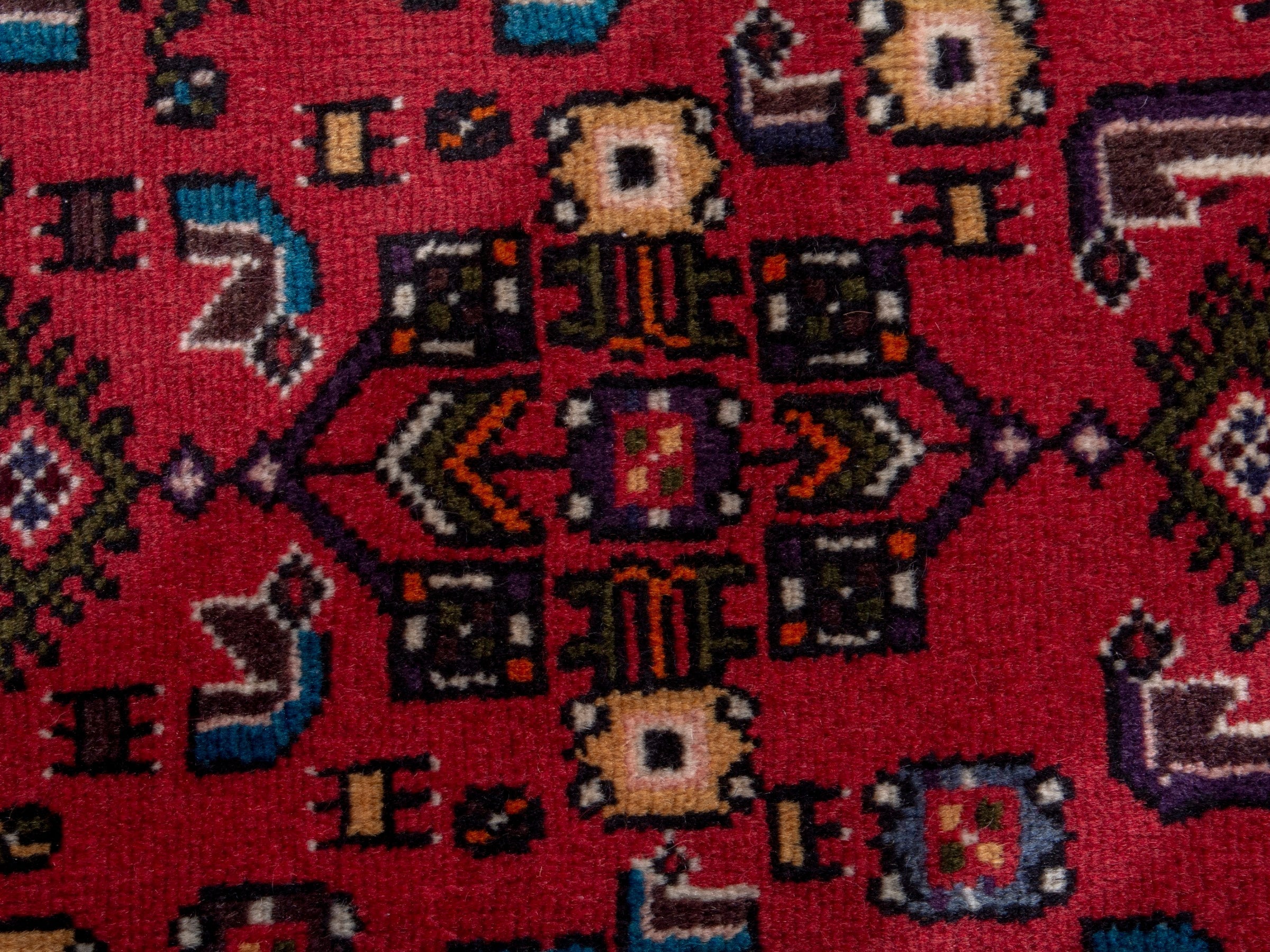 Persian Hamedan area rug in deep red and navy, view 13 of 20