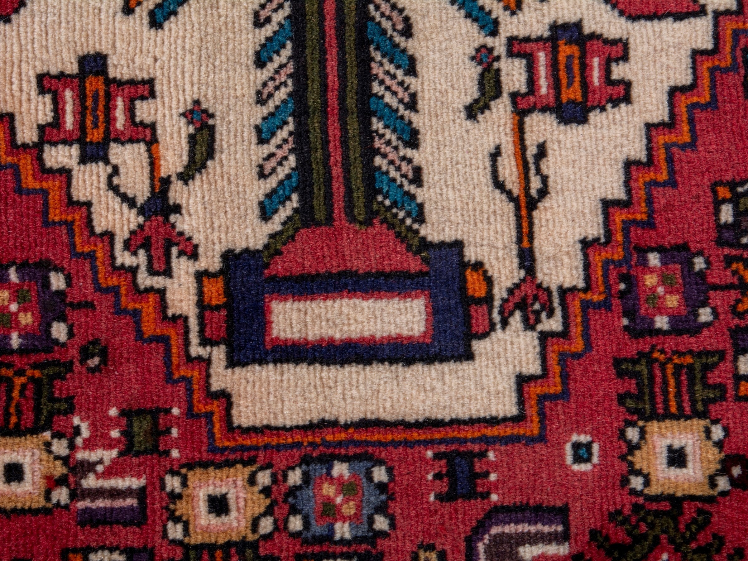 Persian Hamedan area rug in deep red and navy, view 14 of 20