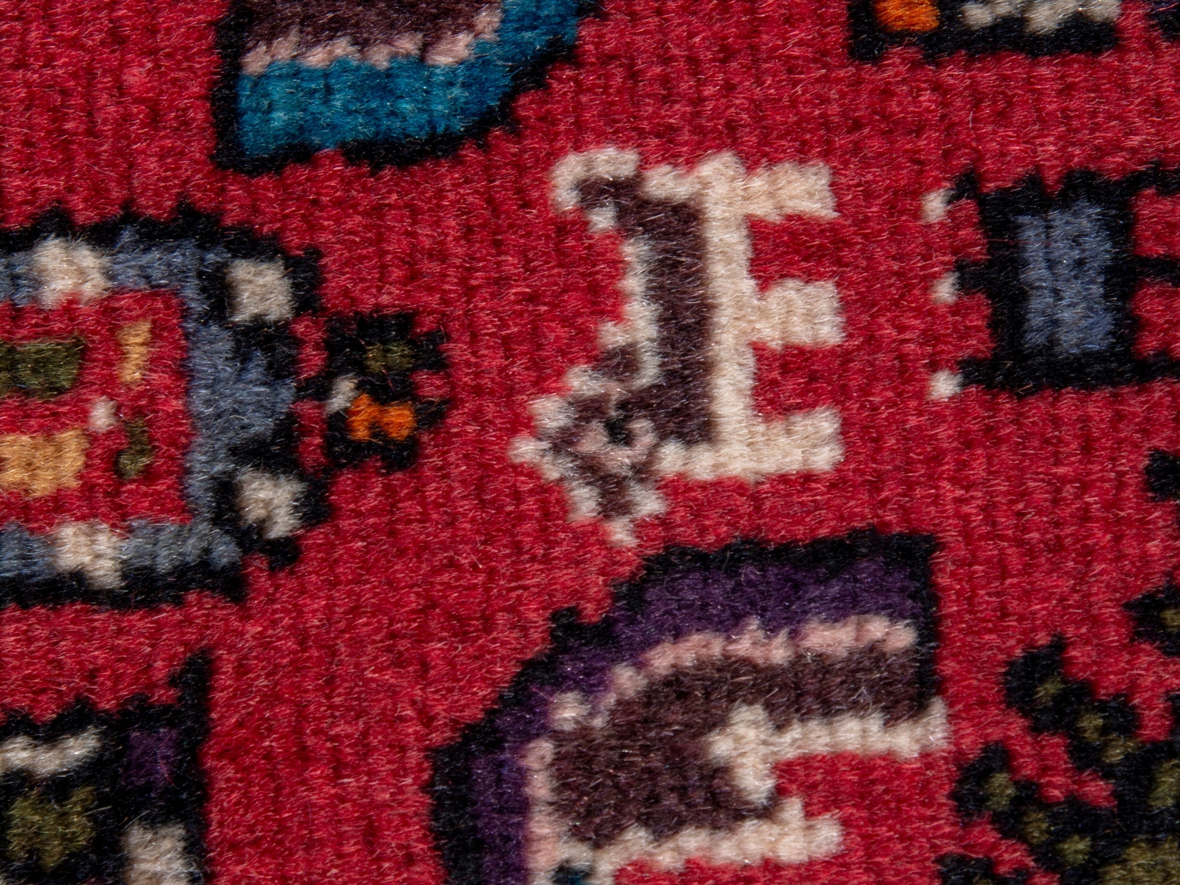 Persian Hamedan area rug in deep red and navy, view 15 of 20