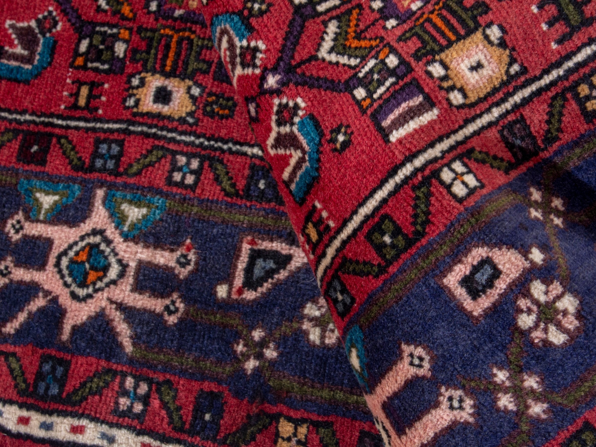 Persian Hamedan area rug in deep red and navy, view 16 of 20