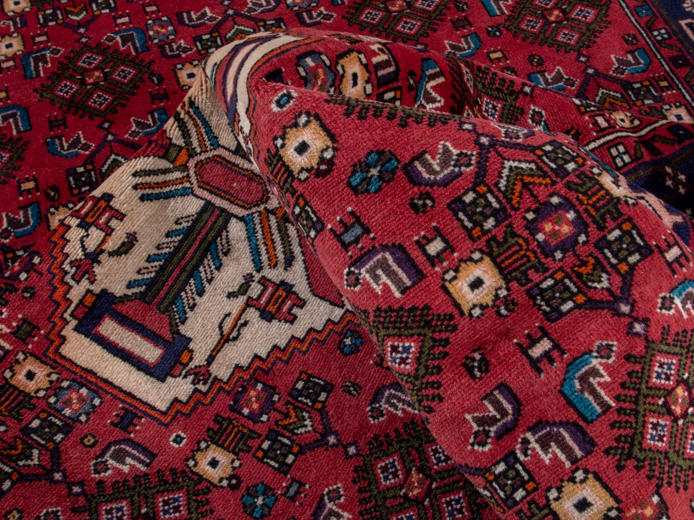 Persian Hamedan area rug in deep red and navy, view 17 of 20