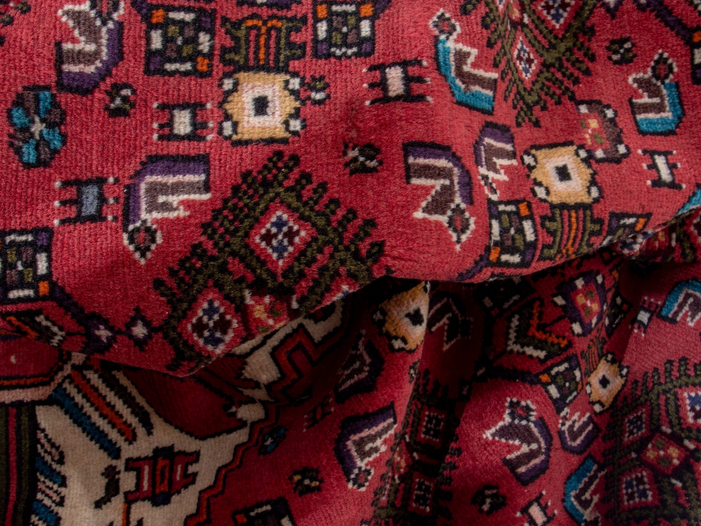 Persian Hamedan area rug in deep red and navy, view 18 of 20