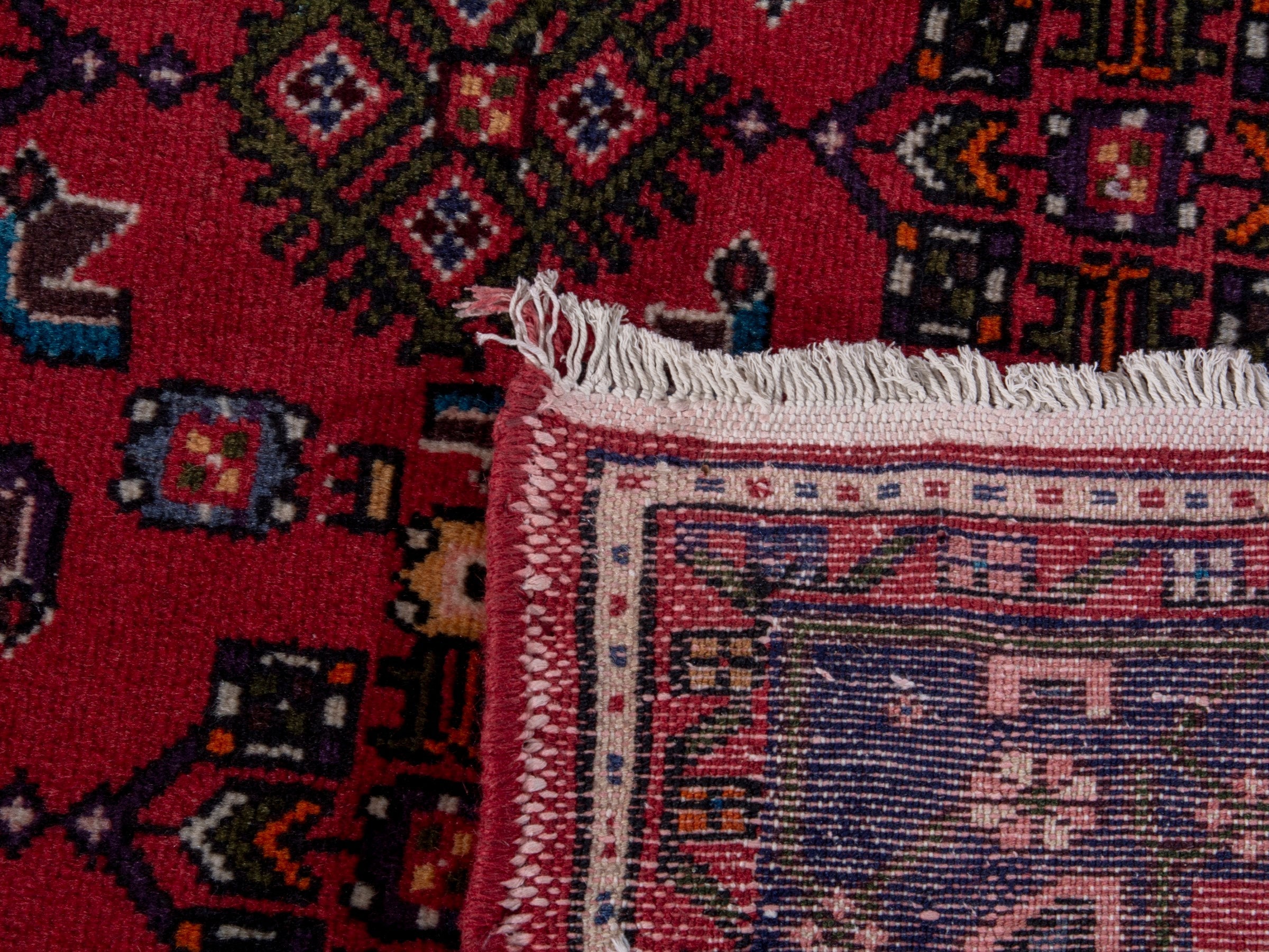 Persian Hamedan area rug in deep red and navy, view 20 of 20