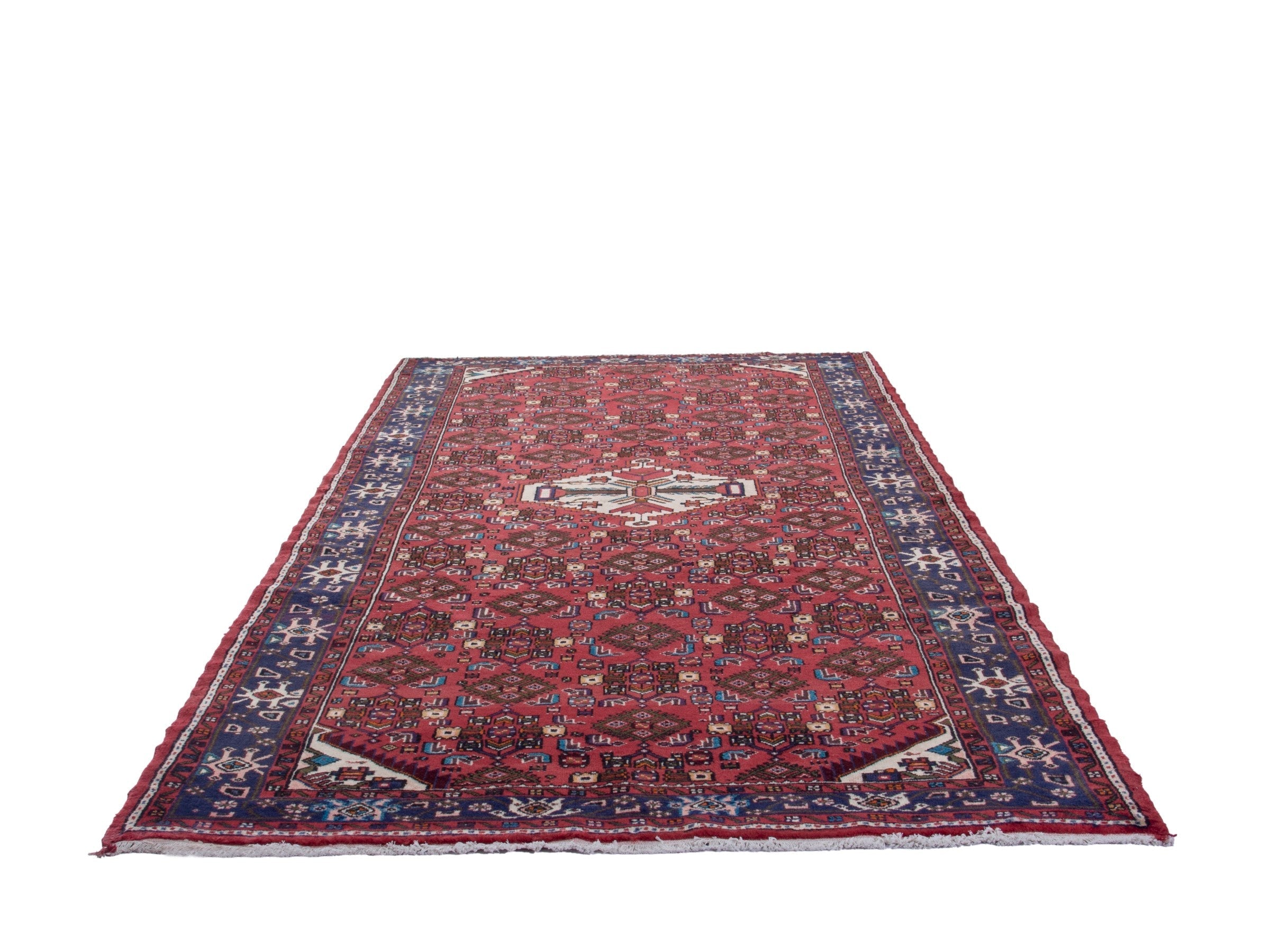 Persian Hamedan area rug in deep red and navy, view 3 of 20