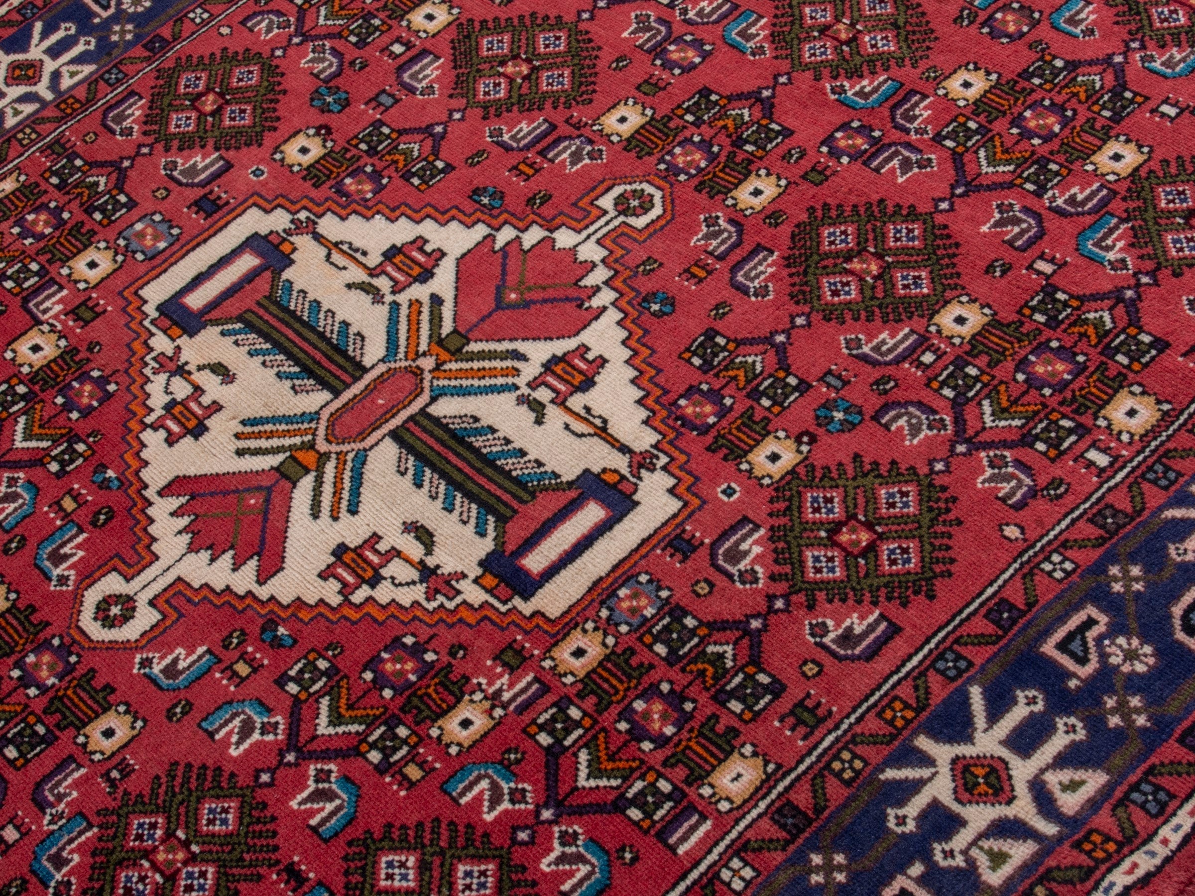 Persian Hamedan area rug in deep red and navy, view 4 of 20