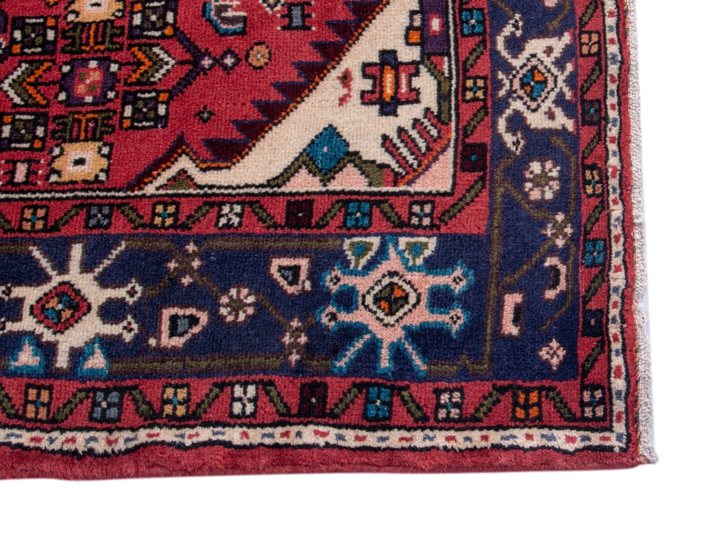 Persian Hamedan area rug in deep red and navy, view 10 of 20