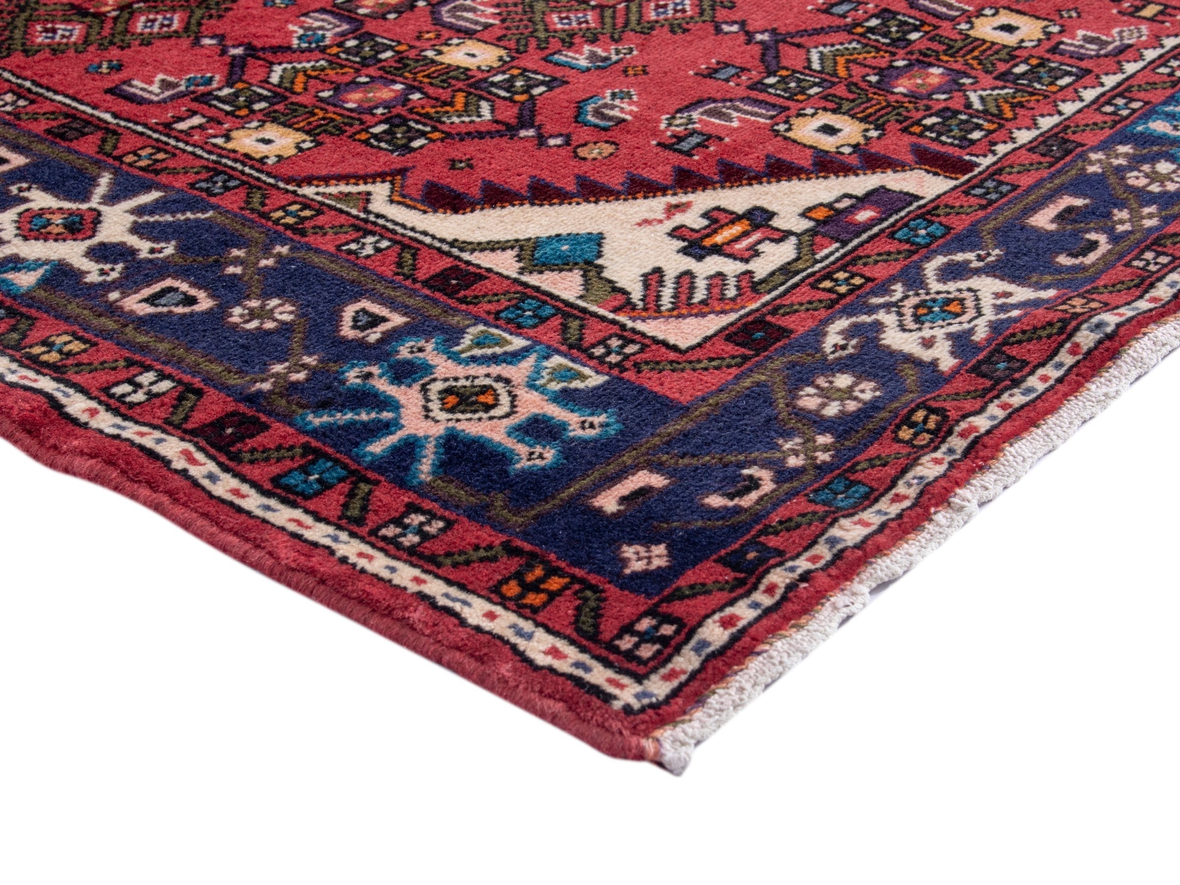 Persian Hamedan area rug in deep red and navy, view 5 of 20