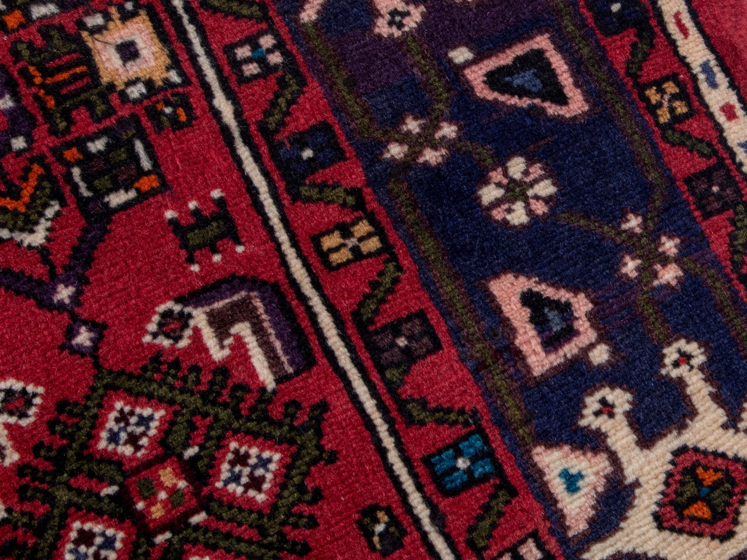 Persian Hamedan area rug in deep red and navy, view 9 of 20