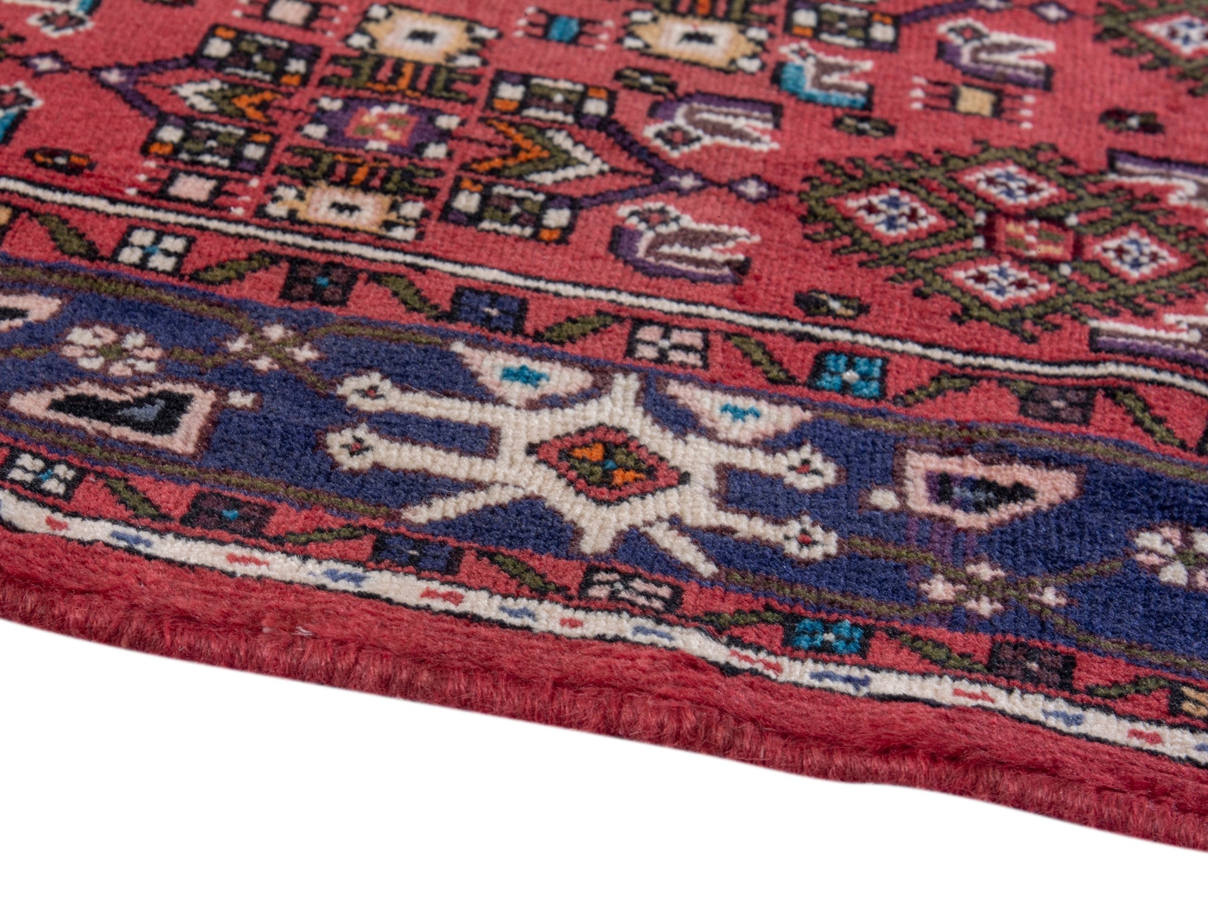 Persian Hamedan area rug in deep red and navy, view 6 of 20