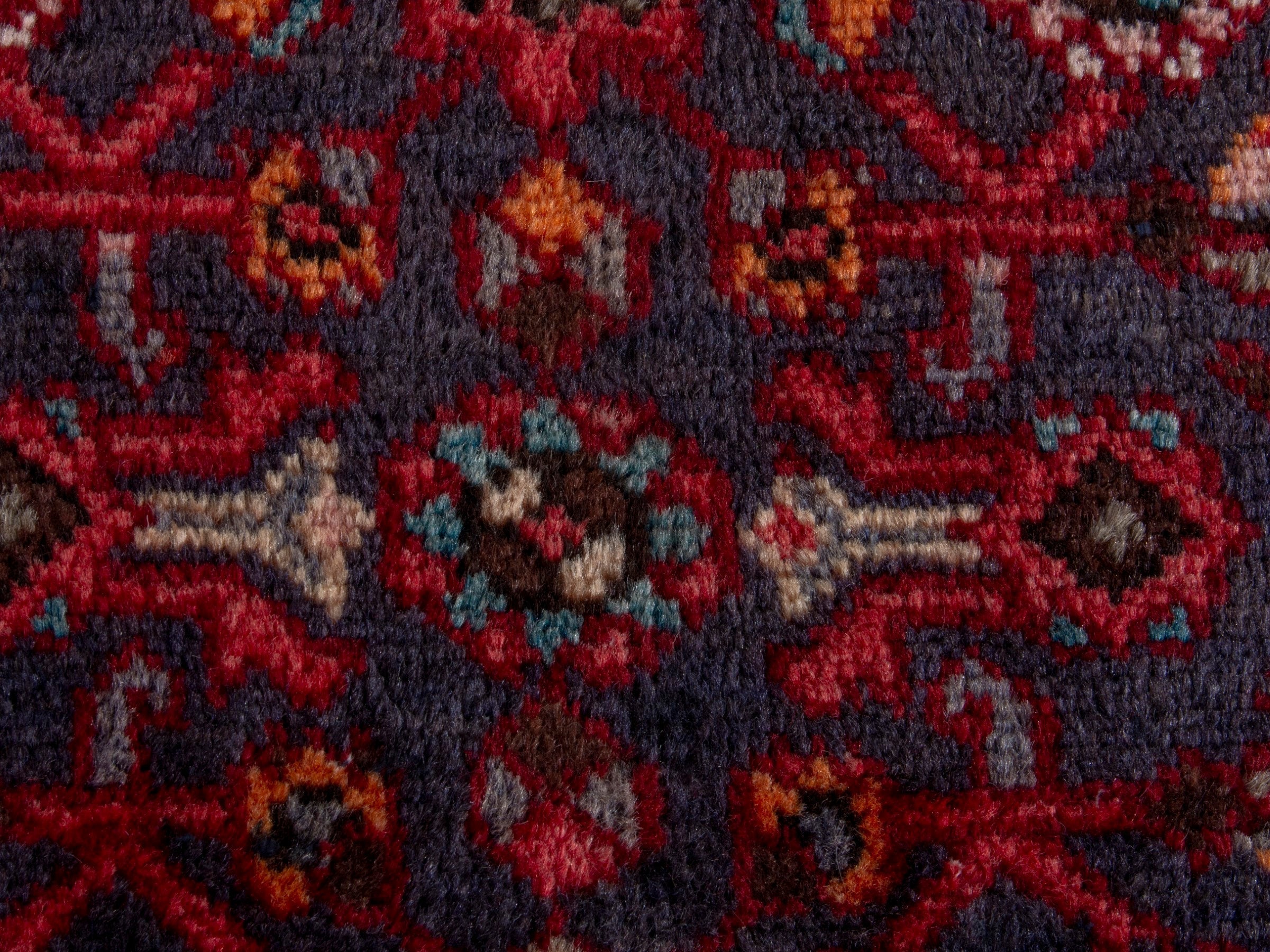 Persian Mahal area rug in burgundy and navy, view 12 of 18